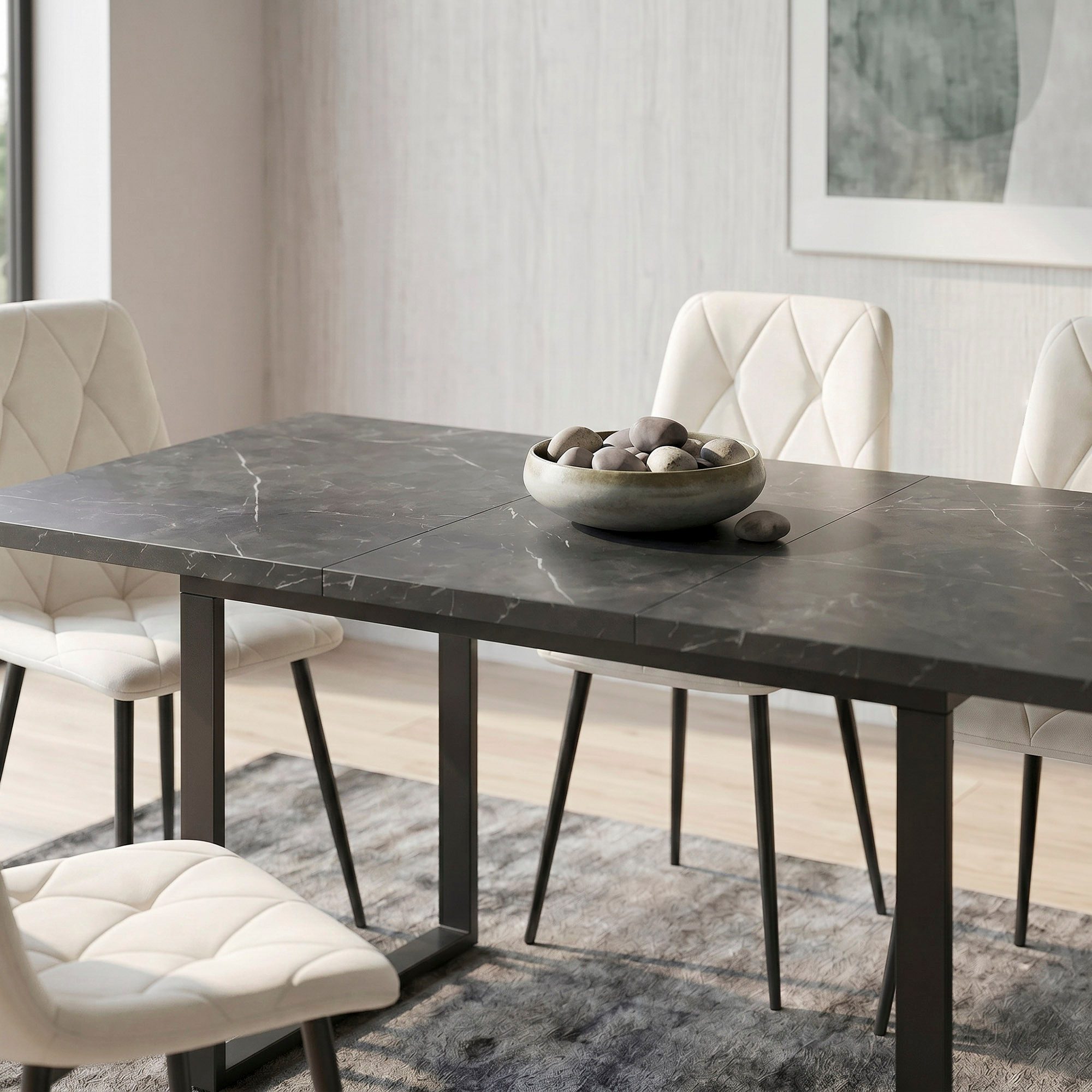 B&D home Essgruppe Essgruppe Anna & Vicka, (Set, 5-tlg., 1 Tisch / 4 Stühle), Esstisch ausziehbar bis 160cm für 4-6 Personen, Stühle in Samtstoff