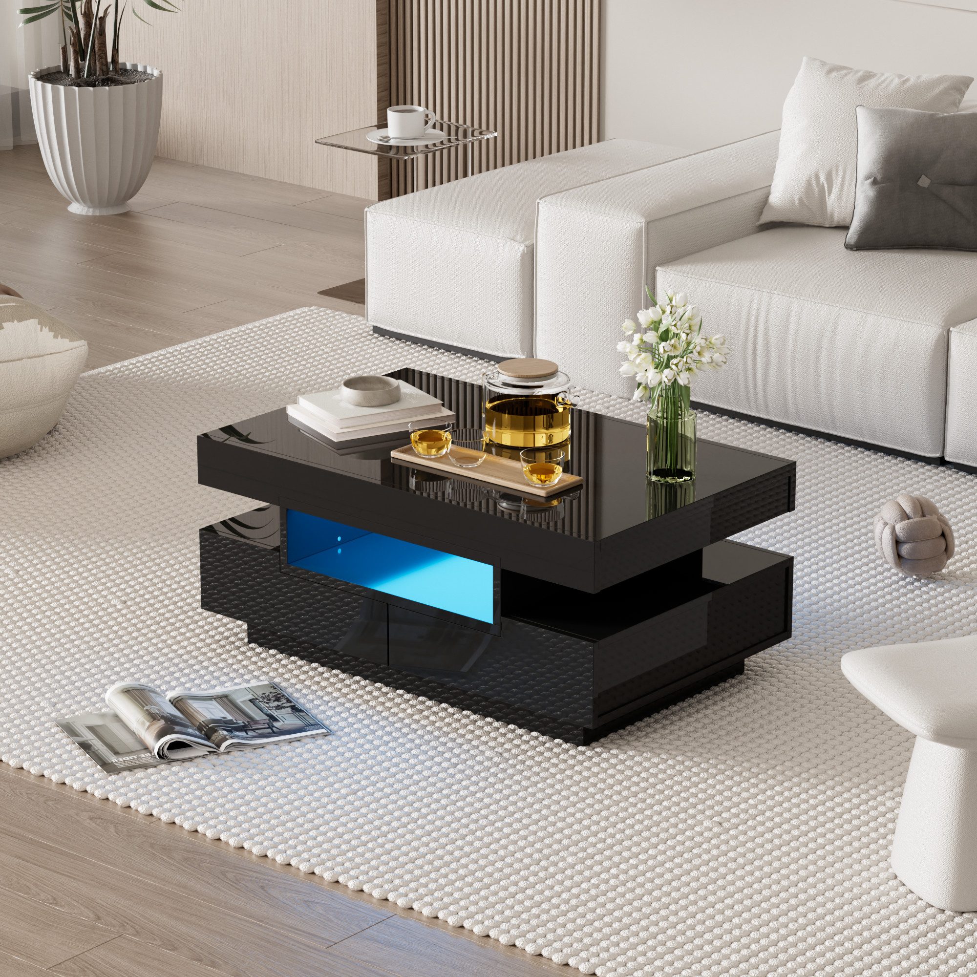 HAUSS SPOLE Couchtisch Hochglanzoberfläche, mit LED-Lichtleiste, günstig online kaufen