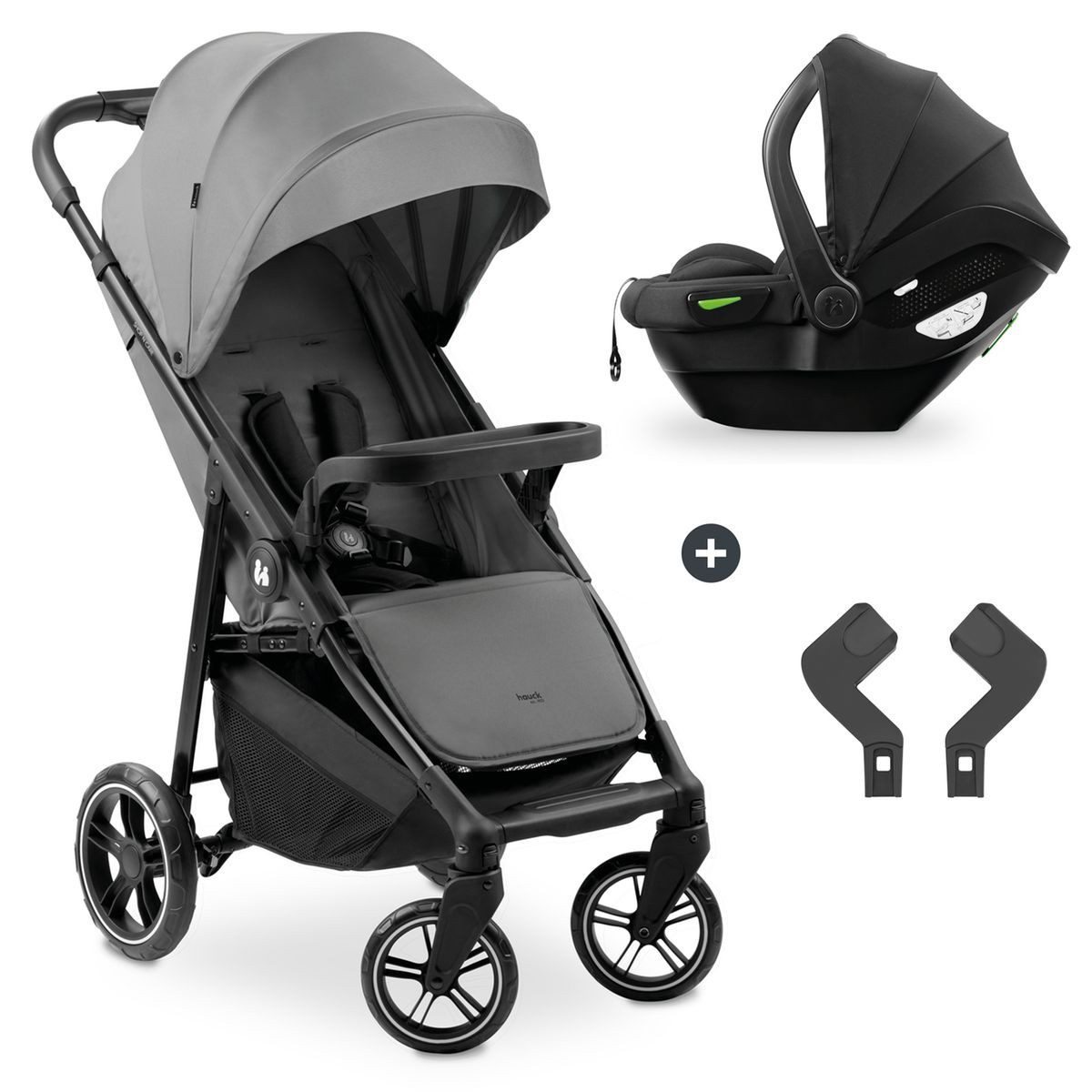 Hauck Kinder-Buggy Shop N Care 2in1 - Grey, Kinderwagen Sportwagen Set inkl. Babyschale bis 22 kg klein faltbar