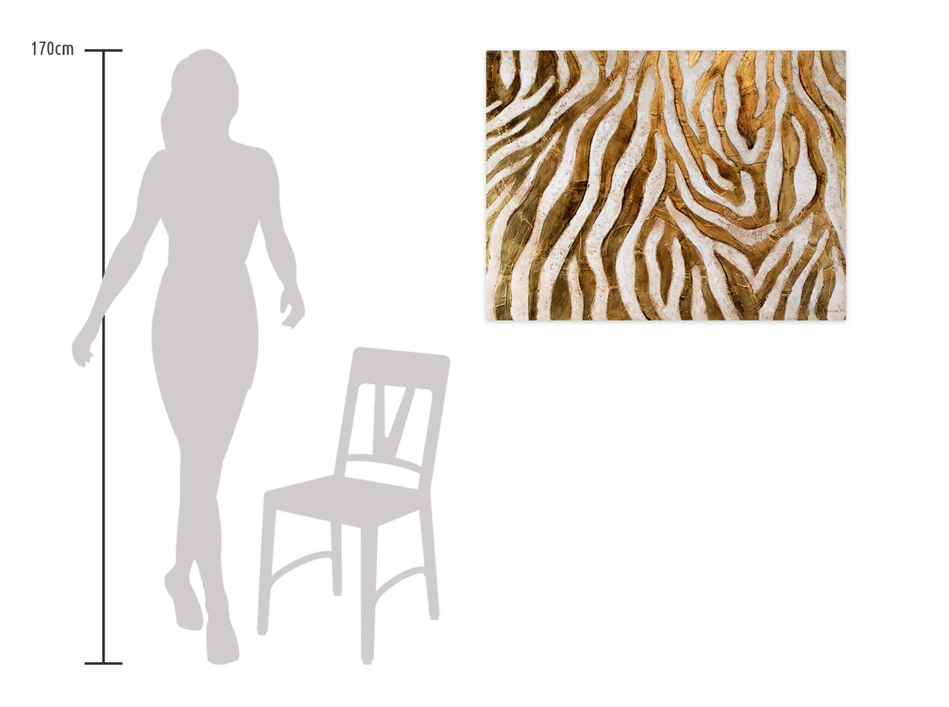 100x75 Leinwandbild HANDGEMALT Golden Wandbild cm, 100% Gemälde Wohnzimmer KUNSTLOFT Zebra