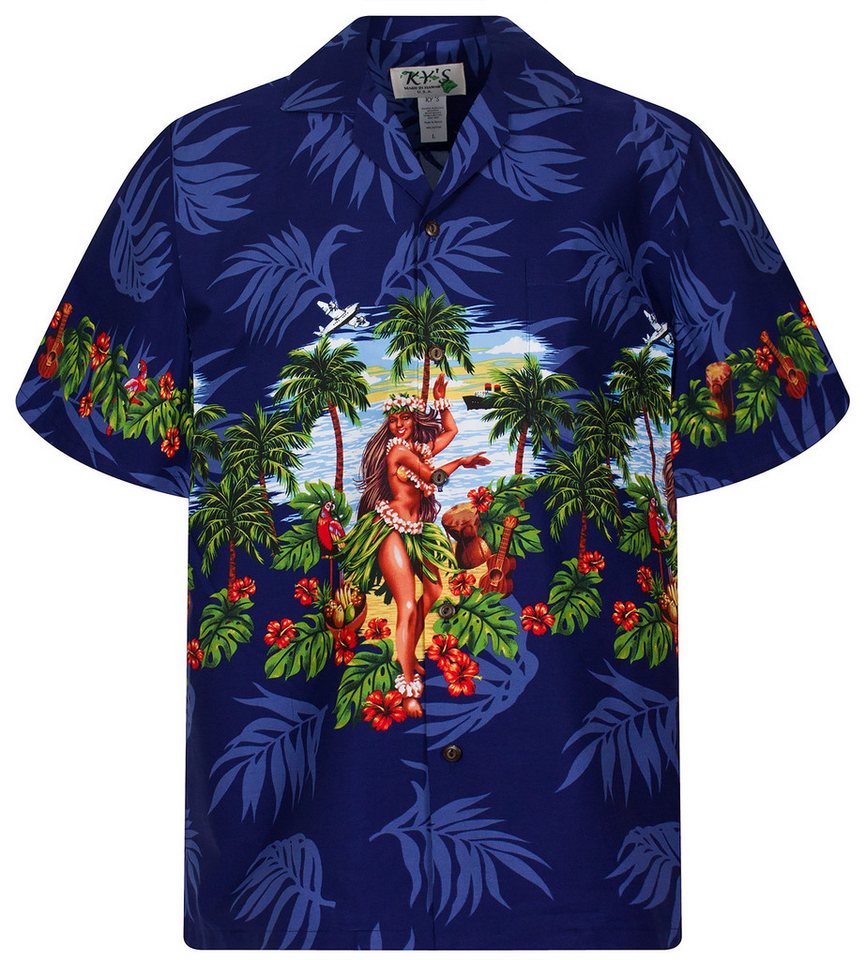 KY's Hawaiihemd "Hula" Herren Kurzarm Baumwolle Kokosknöpfe Original Hawaii