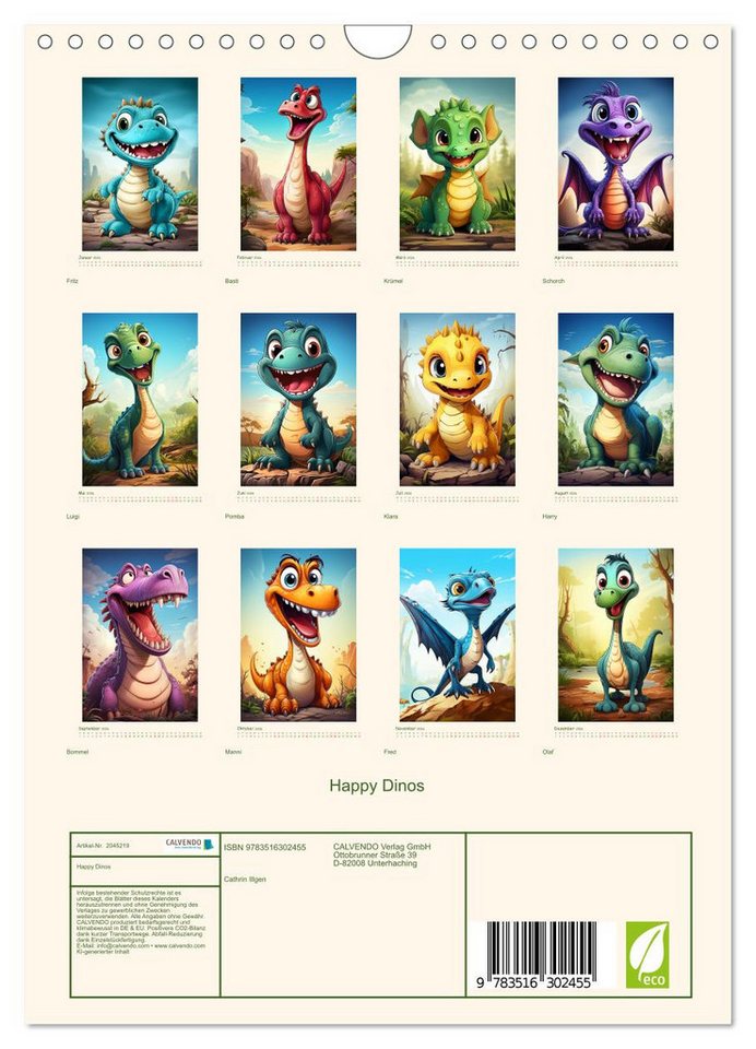 Thumbnail - CALVENDO Wandkalender Happy Dinos (Wandkalender 2026 DIN A4 hoch), CALVENDO Monatskalender