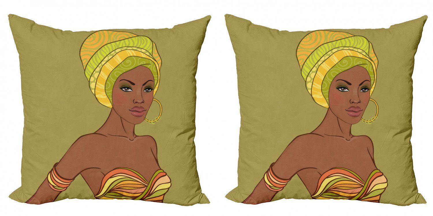 Kissenbezüge Modern Accent Doppelseitiger Digitaldruck, Abakuhaus (2 Stück), afrikanische Frau Mode Dame mit Ohrringe