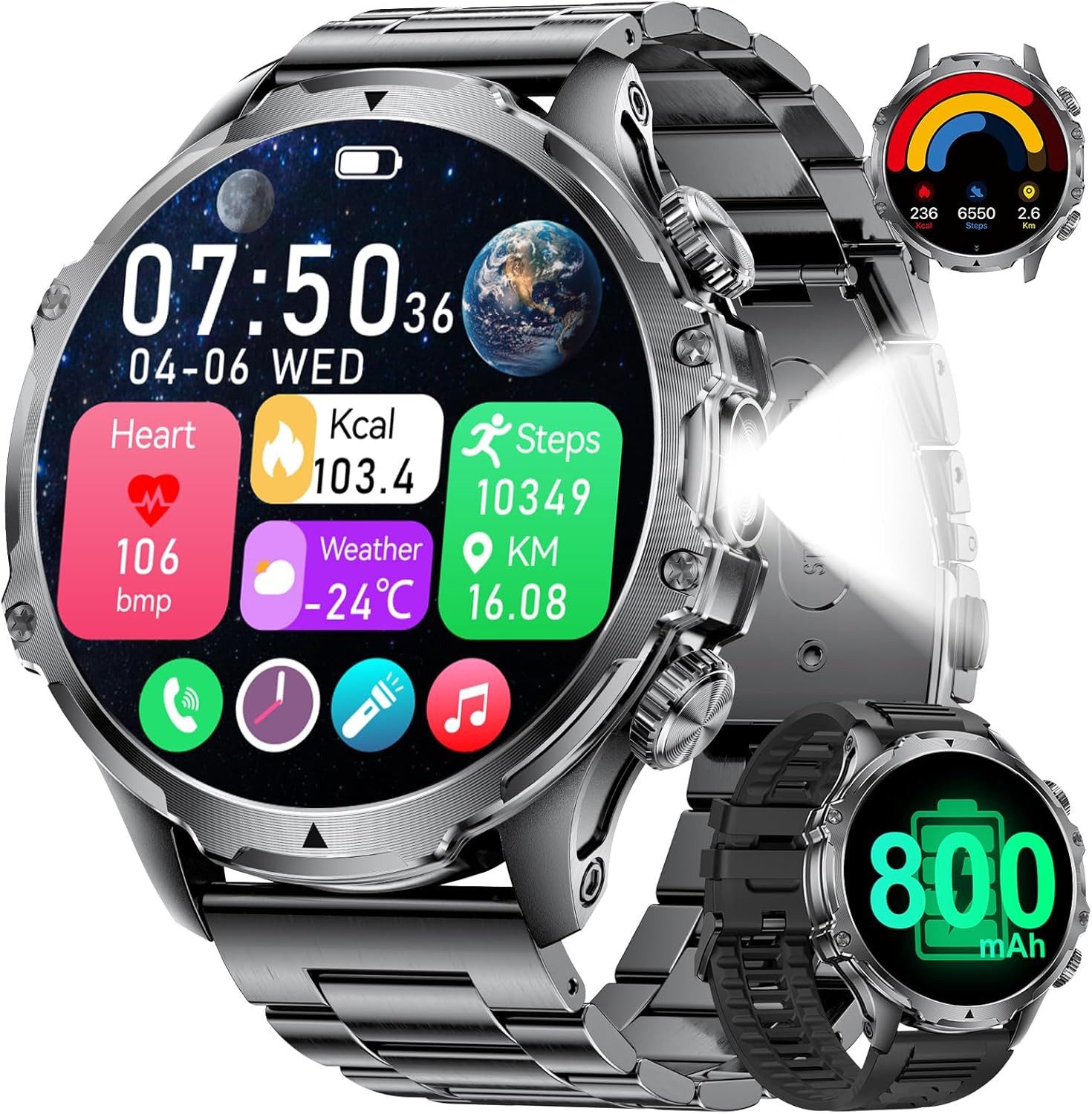 Lige 800 mAh Akku Telefonfunktion - IP68 wasserdicht Herren's HD Display Smartwatch (4,7 cm/1,85 Zoll, Android iOS), Robuste uhr mit bluetooth Anruf Herzfrequenz Schlaf und 110+ Sportmodi