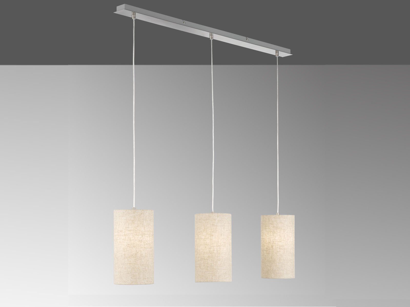 Warmweiß, Dimmfunktion, LED 110cm Leinen mehrflammig 3x Designklassiker Pendelleuchte, wechselbar, Lampenschirm Beige hängend meineWunschleuchte LED