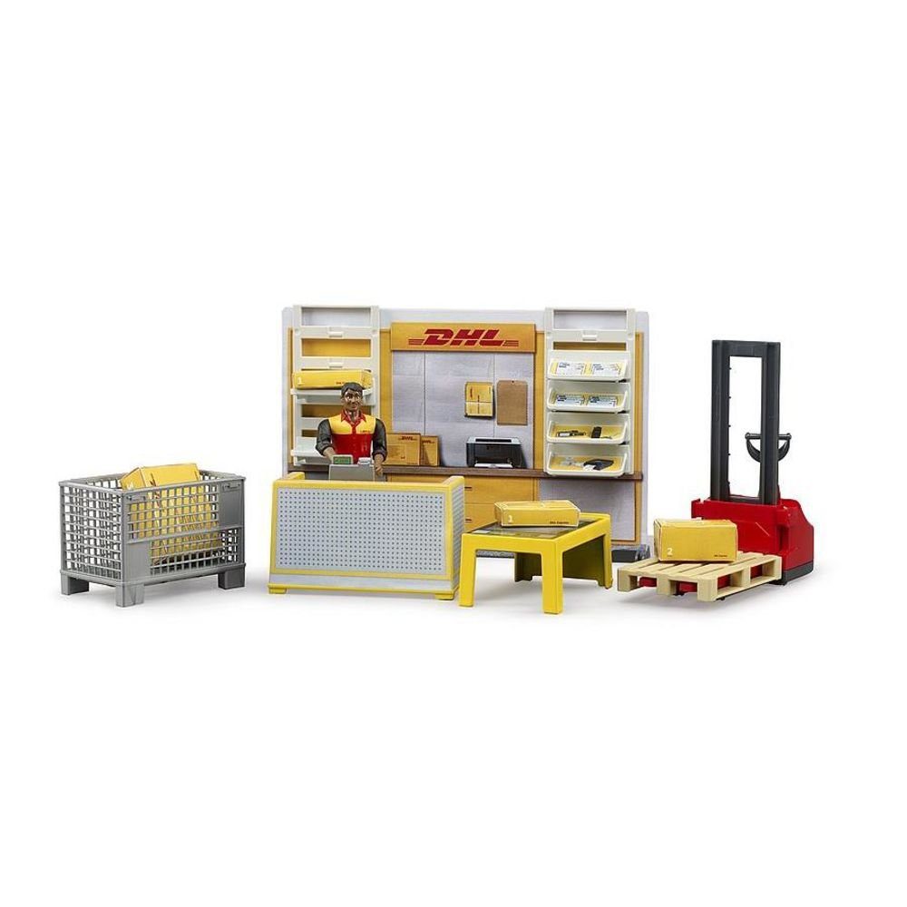 Bruder® Spielwelt bworld DHL Paketshop, 1:16 Spielfigur Postgeschäft mit Zubehör Pakete Versanddienstleister
