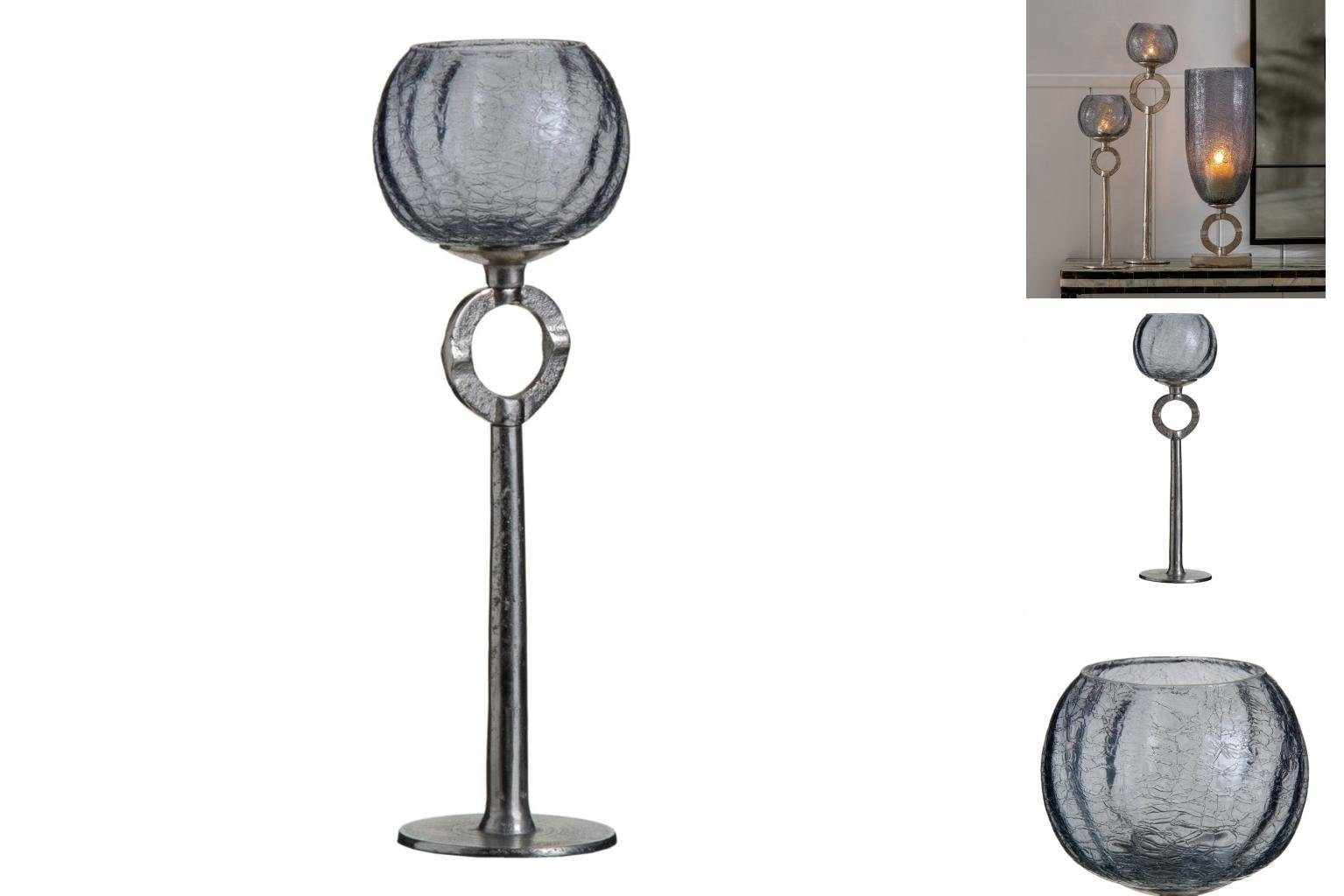 Bigbuy Windlicht Kerzenschale Glas Grau Metall 13 x 13 x 38 cm Silber