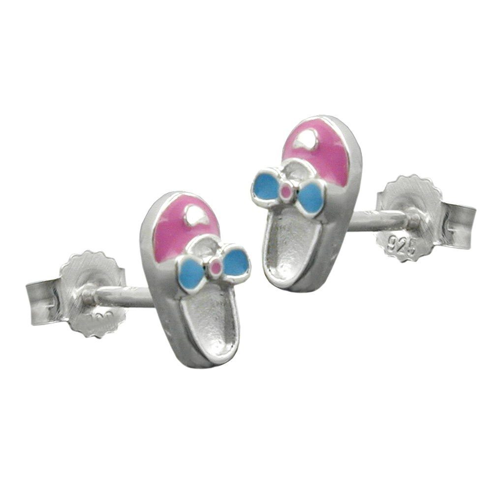 Kinder Kids (Gr. 92 -146) Erario D'Or Paar Ohrstecker Mädchen Ohrringe 8 x 4 mm Schuh rosa blau lackiert Silber 925 (inkl. Schmu