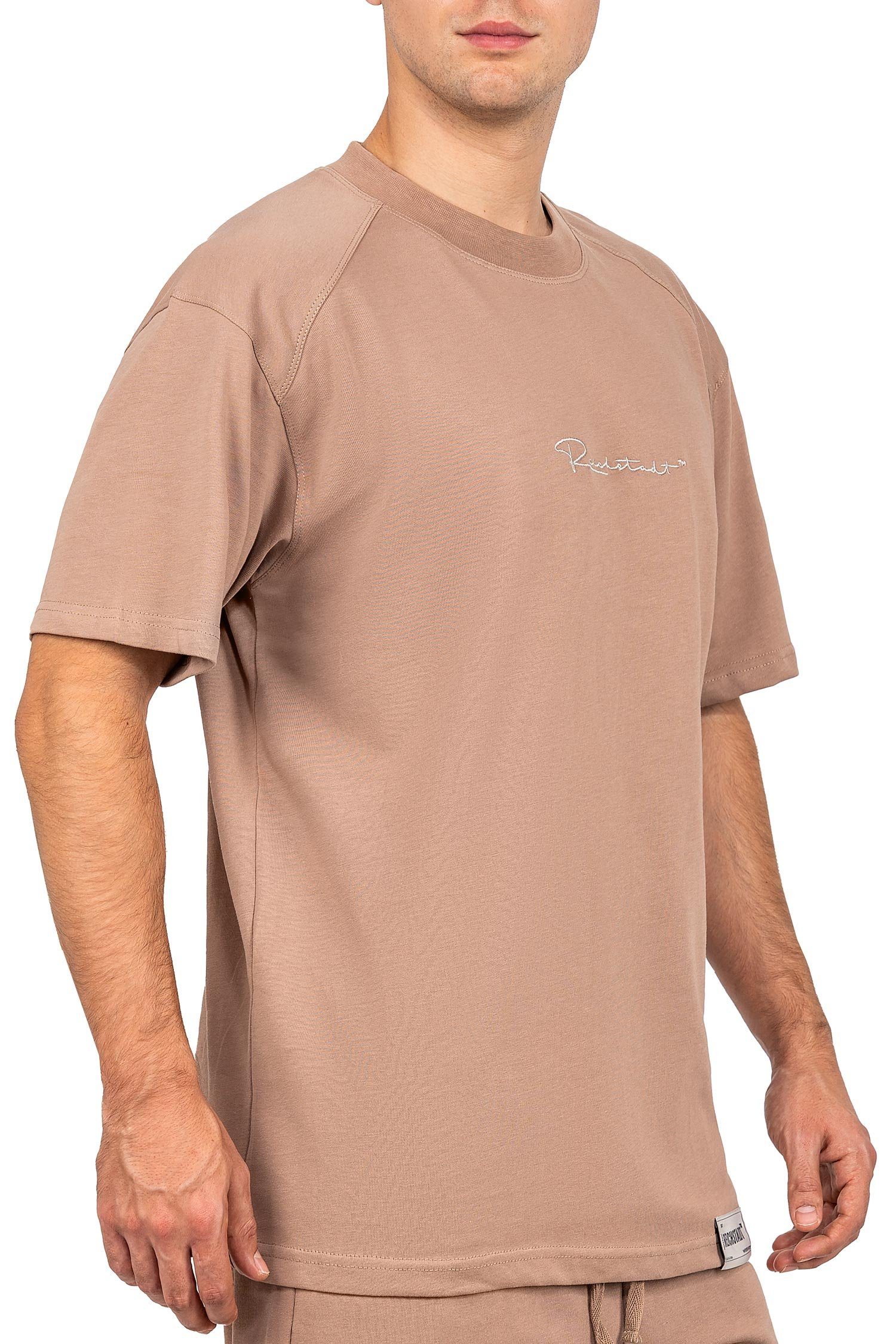 Reichstadt Oversize-Shirt Stitching Casual 22RS033 Braun mit T-shirt Brust auf (1-tlg) der