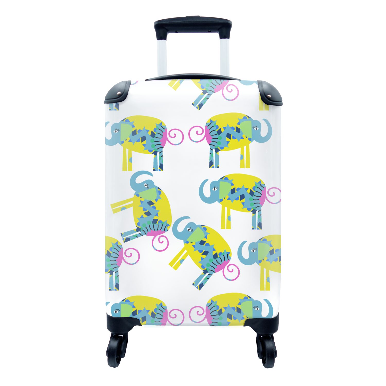 MuchoWow Handgepäckkoffer Elefant - Gelb - Ornament - Muster, 4 Rollen, Reisetasche mit rollen, Handgepäck für Ferien, Trolley, Reisekoffer