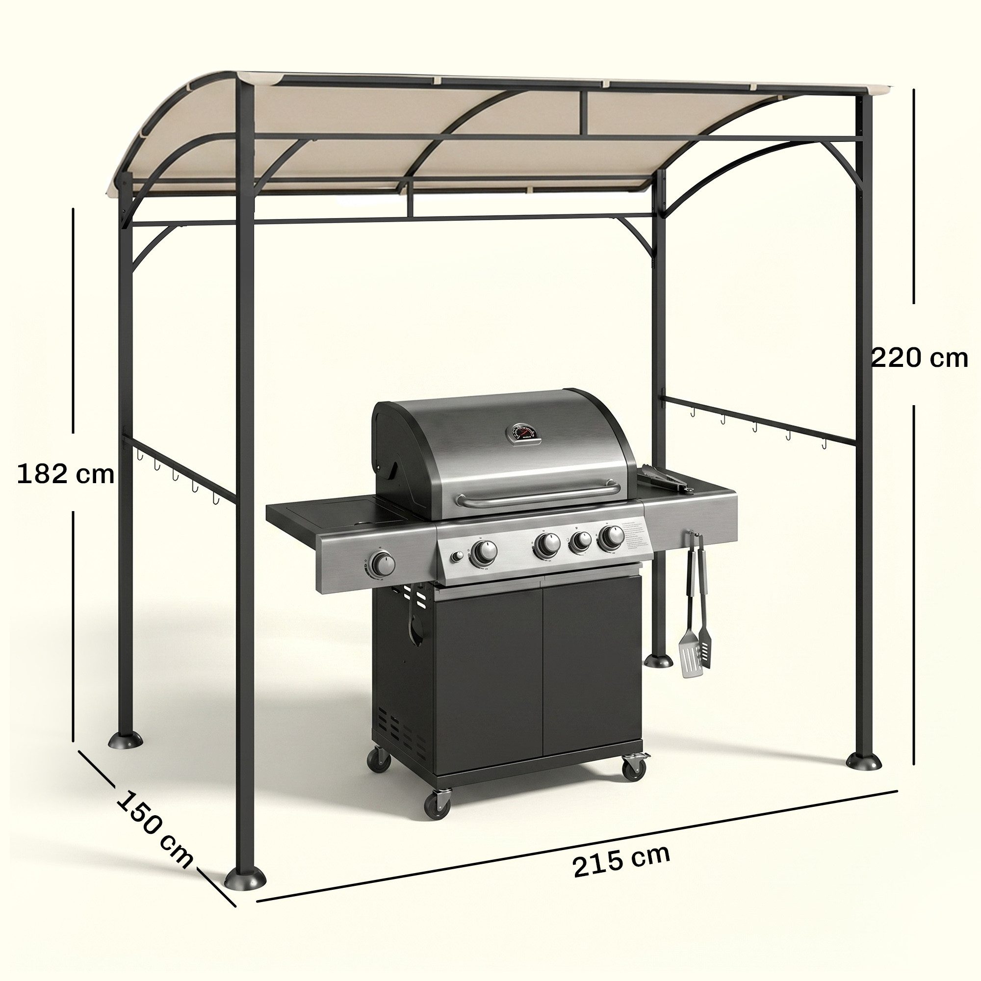 Outsunny Grillpavillon Regenschutz, UV-beständig, mit 1 Seitenteilen, (Grillpavillon, Grillüberdachung), für Garten, Balkon, Beige