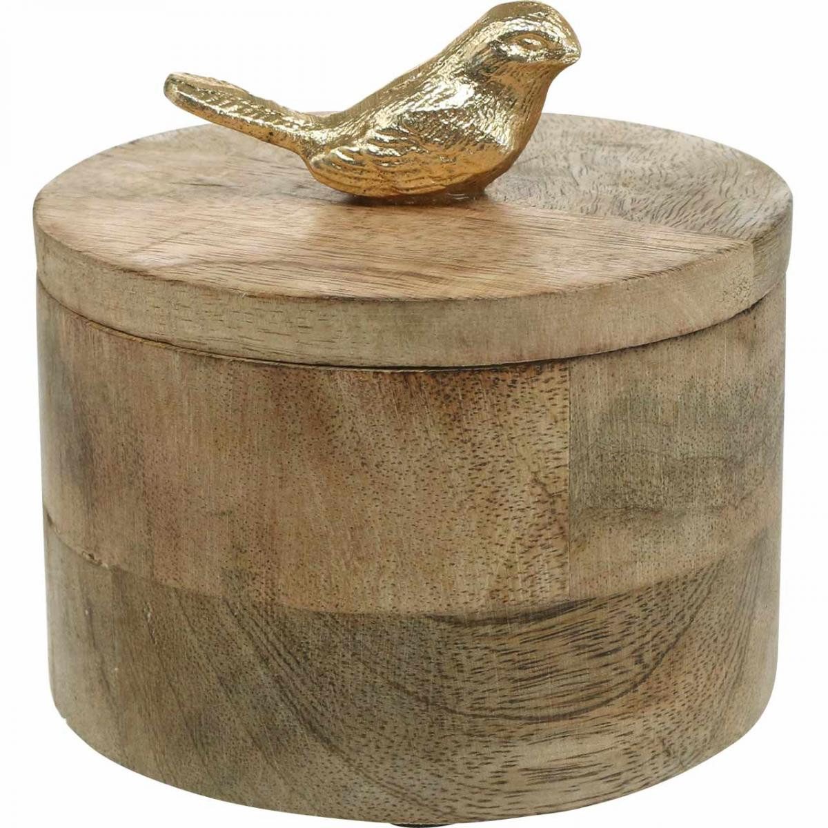 Osterfigur Schmuckdose Vogel Frühling Mangoholz Dekobox Holz Natur Gold Ø12cm