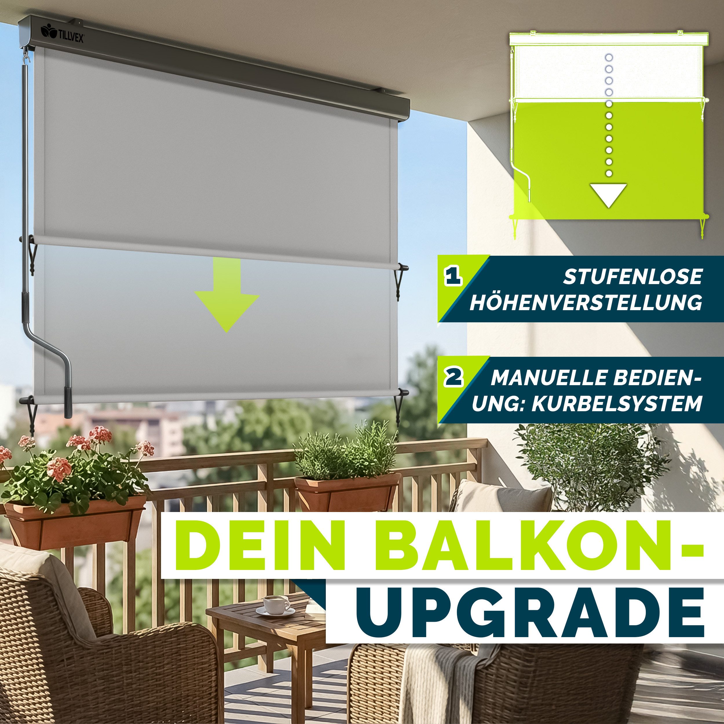 tillvex Senkrechtmarkise tillvex® Senkrechtmarkise Außenrollo Sichschutz Balkon Markise für