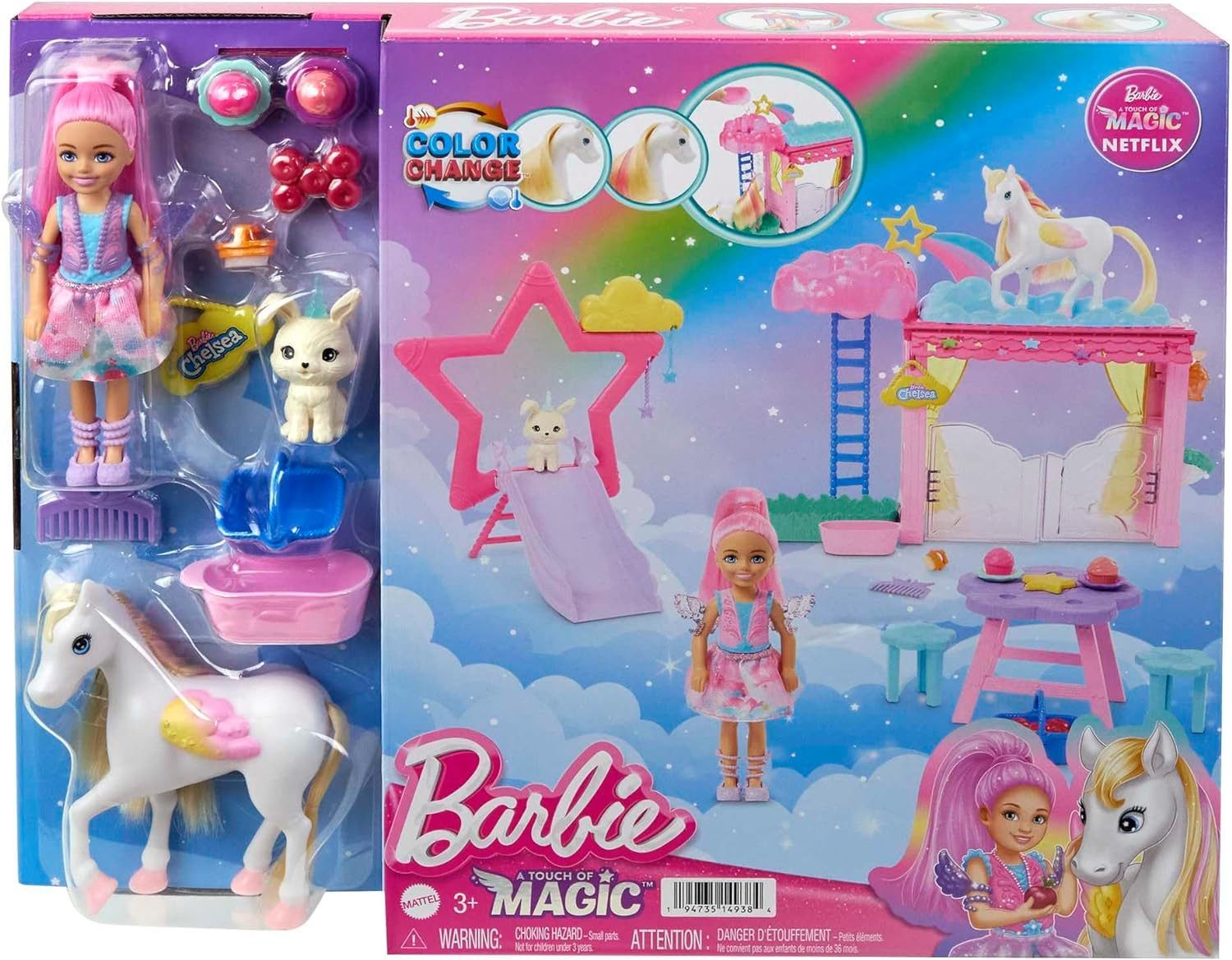 Mattel® Babypuppe Barbie Chelsea-Puppe und Baby-Pegasus Spielset mit Stall