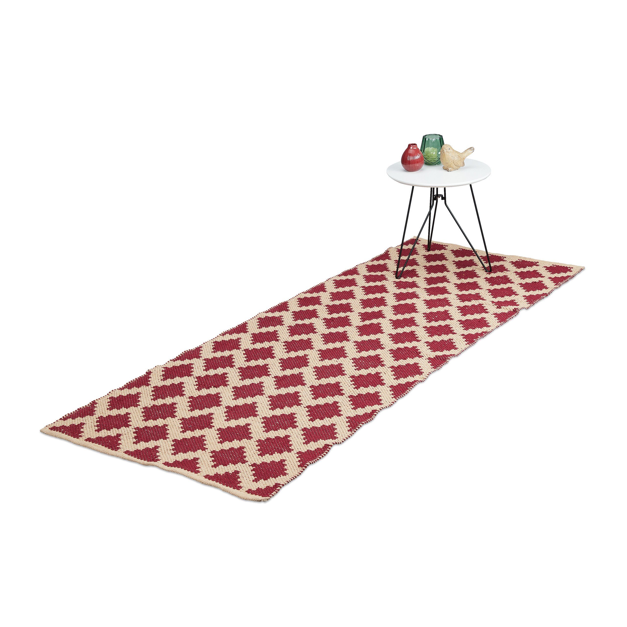 Teppich Teppich Baumwolle 80 x 200 cm, relaxdays, Höhe: 6 mm, Rot Beige Dunkelrot