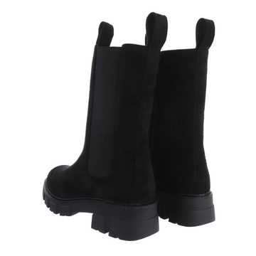 Ital-Design Damen Freizeit Stiefelette Blockabsatz Plateaustiefeletten in Schwarz