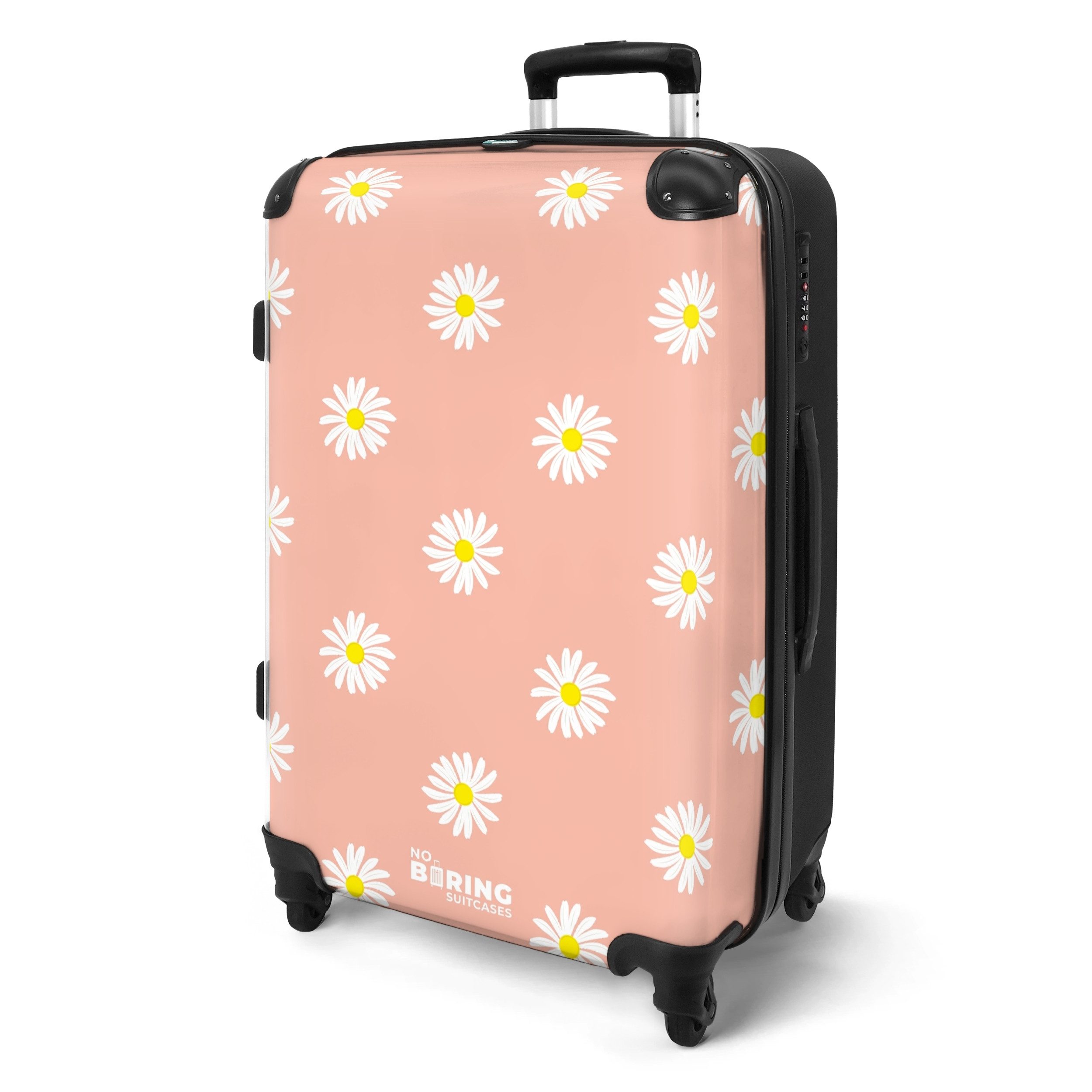 NoBoringSuitcases.com© Hartschalen-Trolley Pastellorange mit Gänseblümchen günstig online kaufen