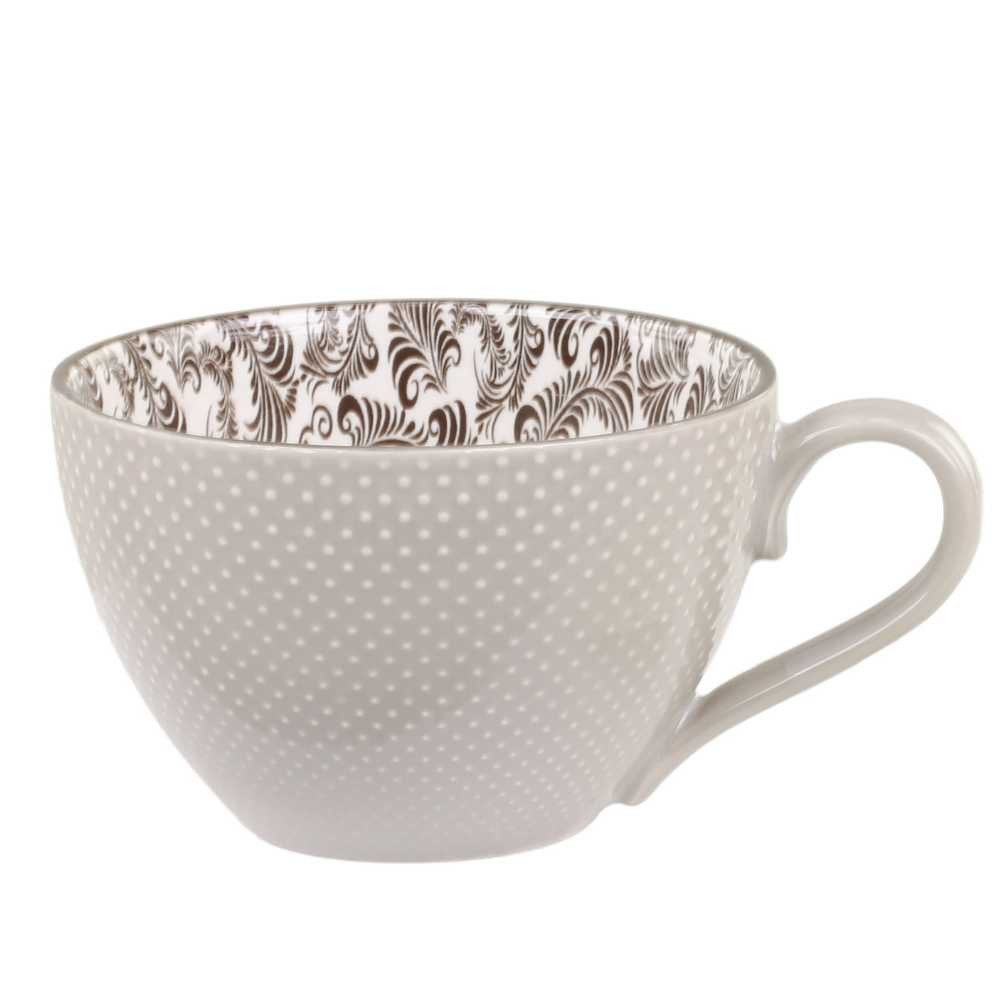 Becher Chic Antique Tasse ARÉS Grau Innenseite mit Muster in Mokka 470 ml