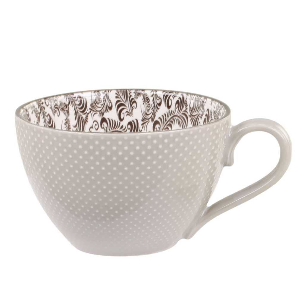 Chic Antique Becher Chic Antique Tasse ARÉS Grau Innenseite mit Muster in Mokka 470 ml