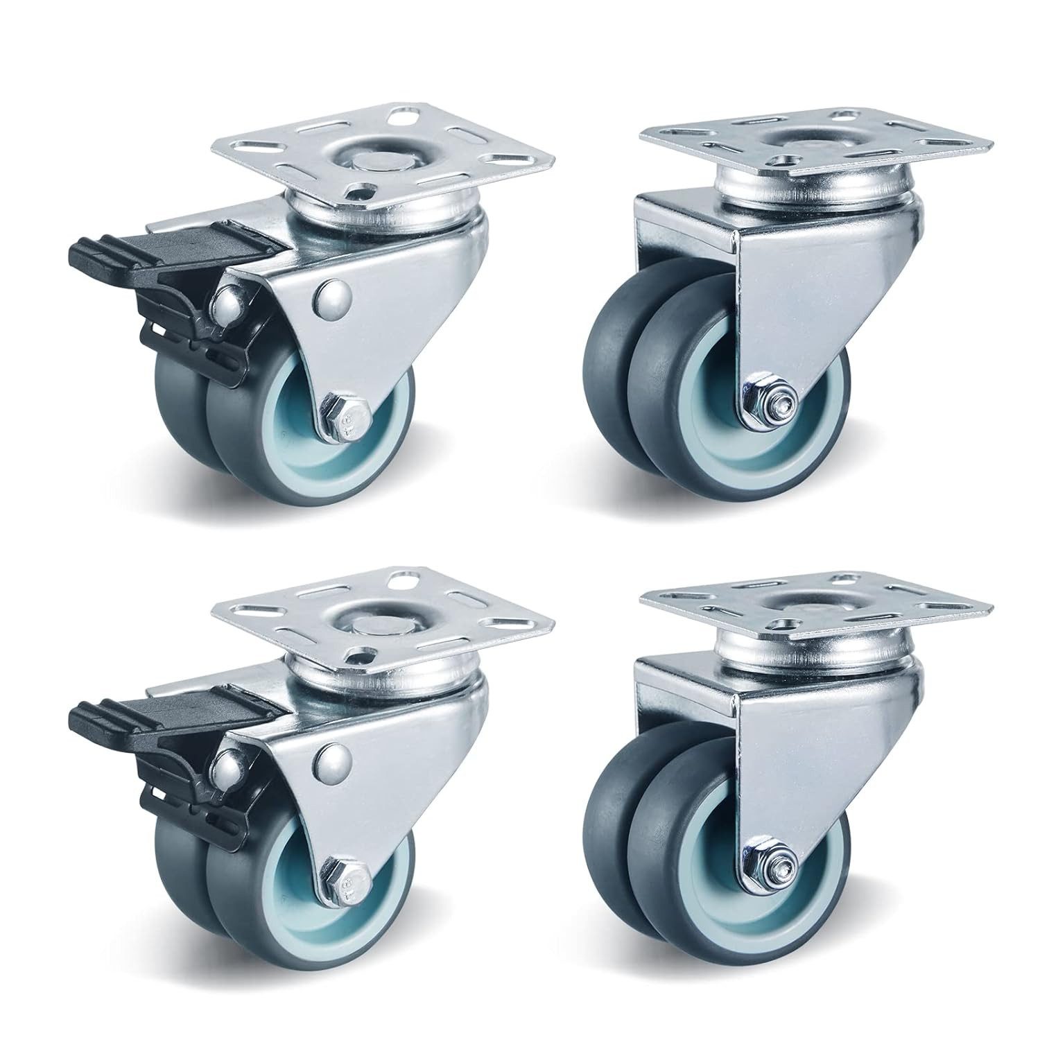 TLGREEN Lenkrolle Doppelrollen mit Bremse 50mm, (Transportrollen Ролики для мебели mit bremse bis 400kg, 4-St), Schwerlastrollen 360°