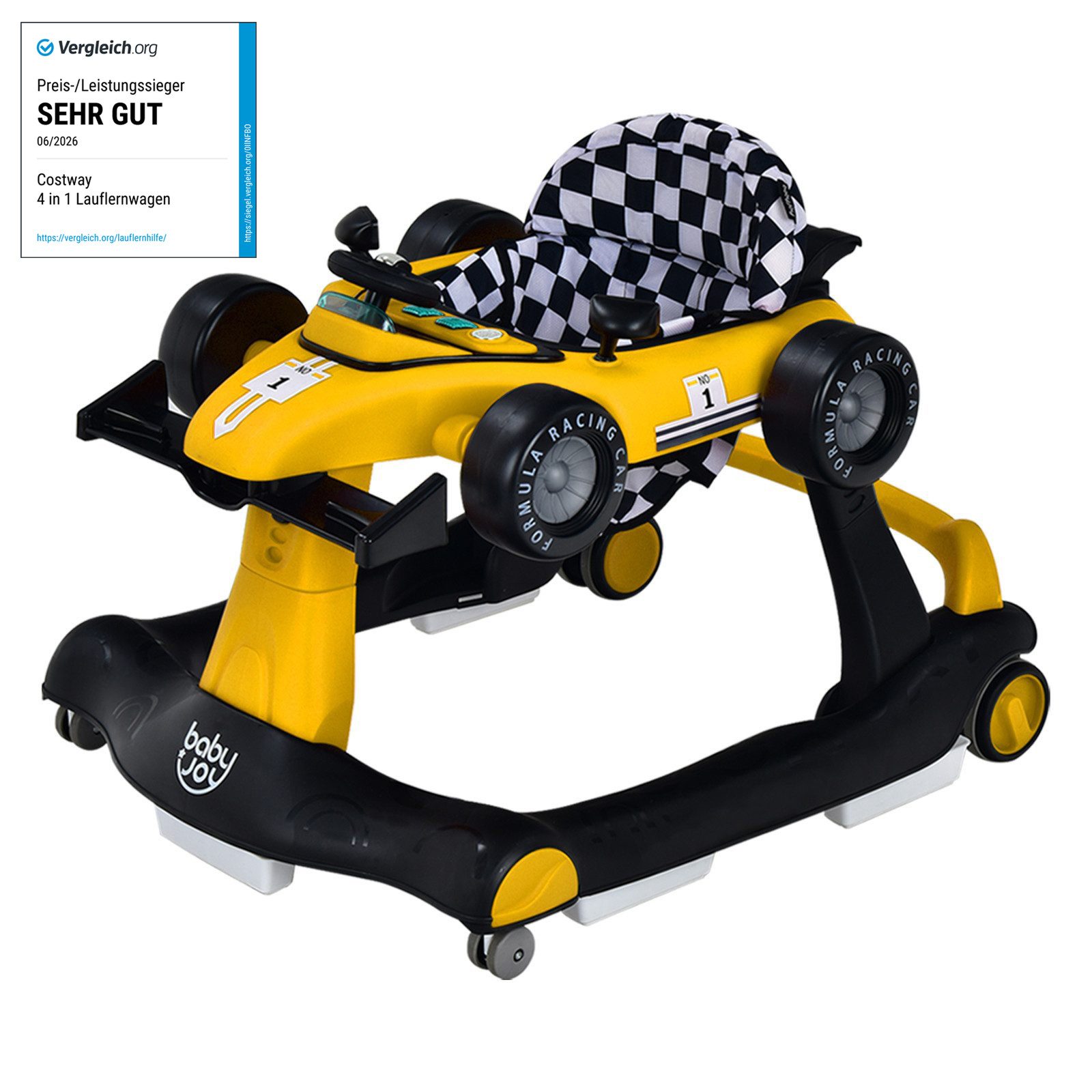COSTWAY Lauflernhilfe 4 in 1 Lauflernwagen, mit Musik, Licht, ab 6 Monaten