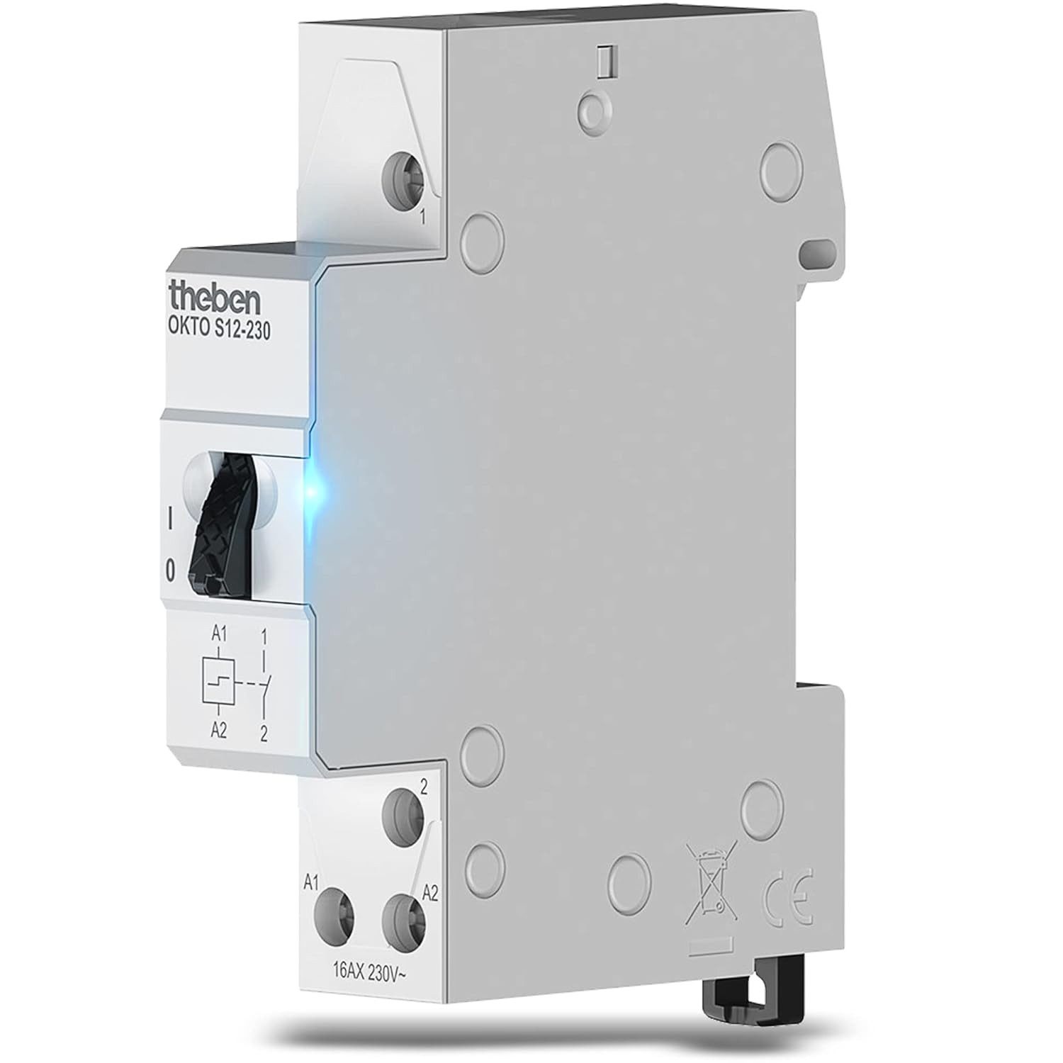 theben Stromstoßschalter OKTO S12-230 3120120 Stromstoßrelais, elektromechanisch, 1 Schließer, Lichtsteuerung, 200 W LED, Hutschiene