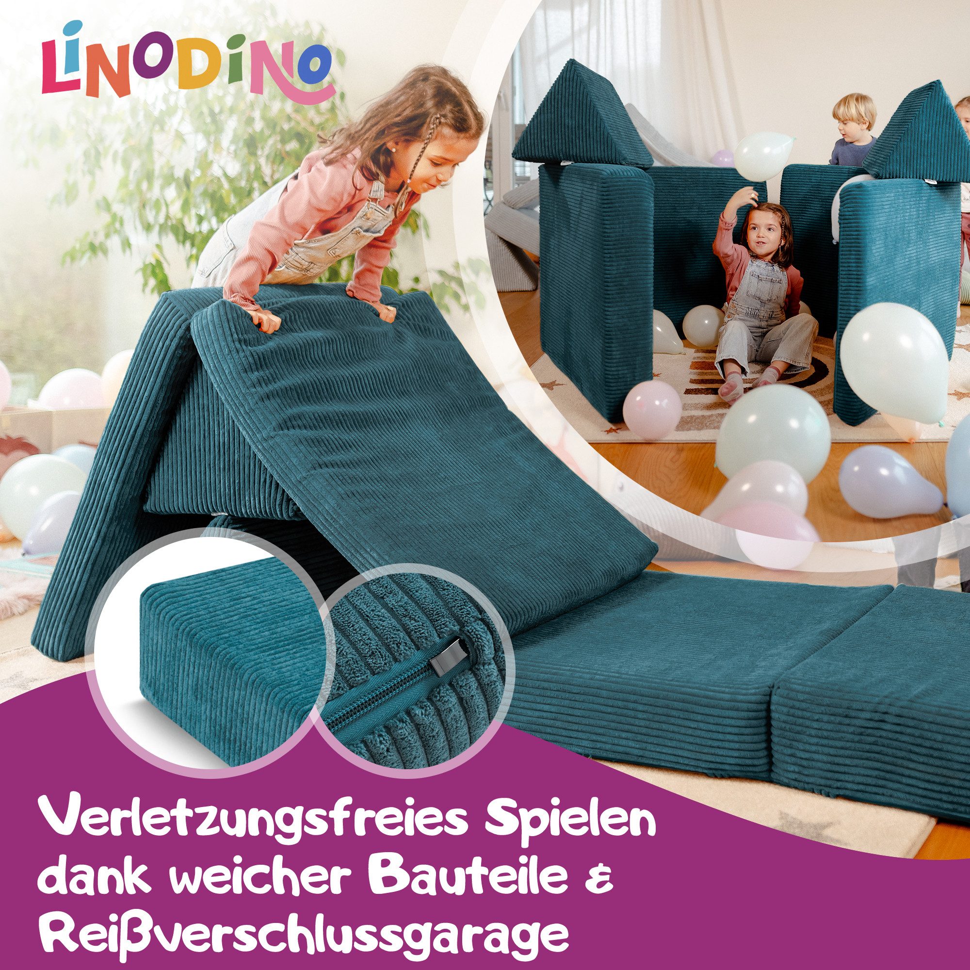 Linodino Kindersofa Spielsofa I aus Schaumstoff Bausteine I Spielcouch für Kinder, 3 Jahre Garantie