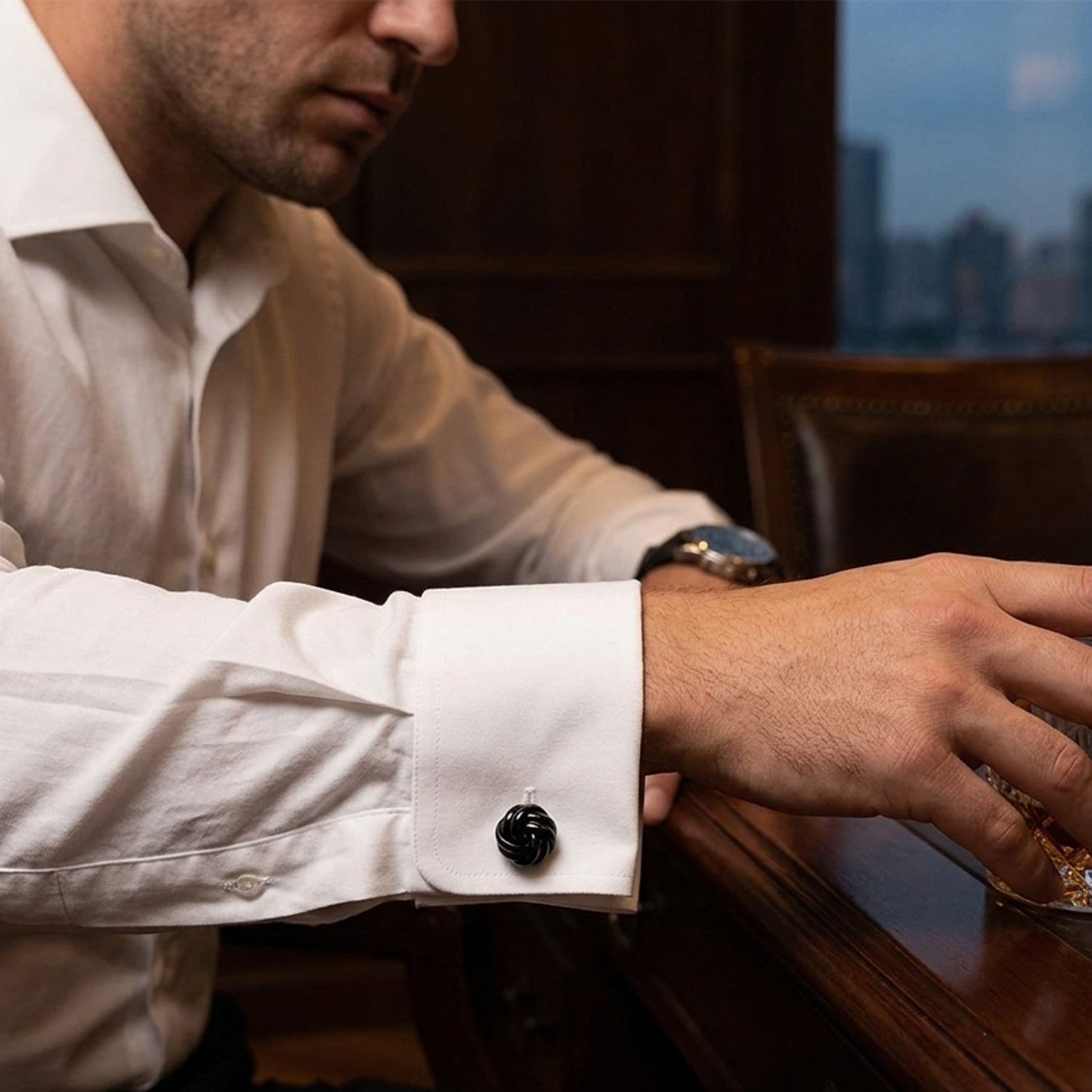 KARMA Manschettenknöpfe Knoten Schwarz rund Klassische Anzug Accessoire (1-Paar), s für Business, Hochzeit & Festliche Anlässe Hemdmanschettenknöpfe