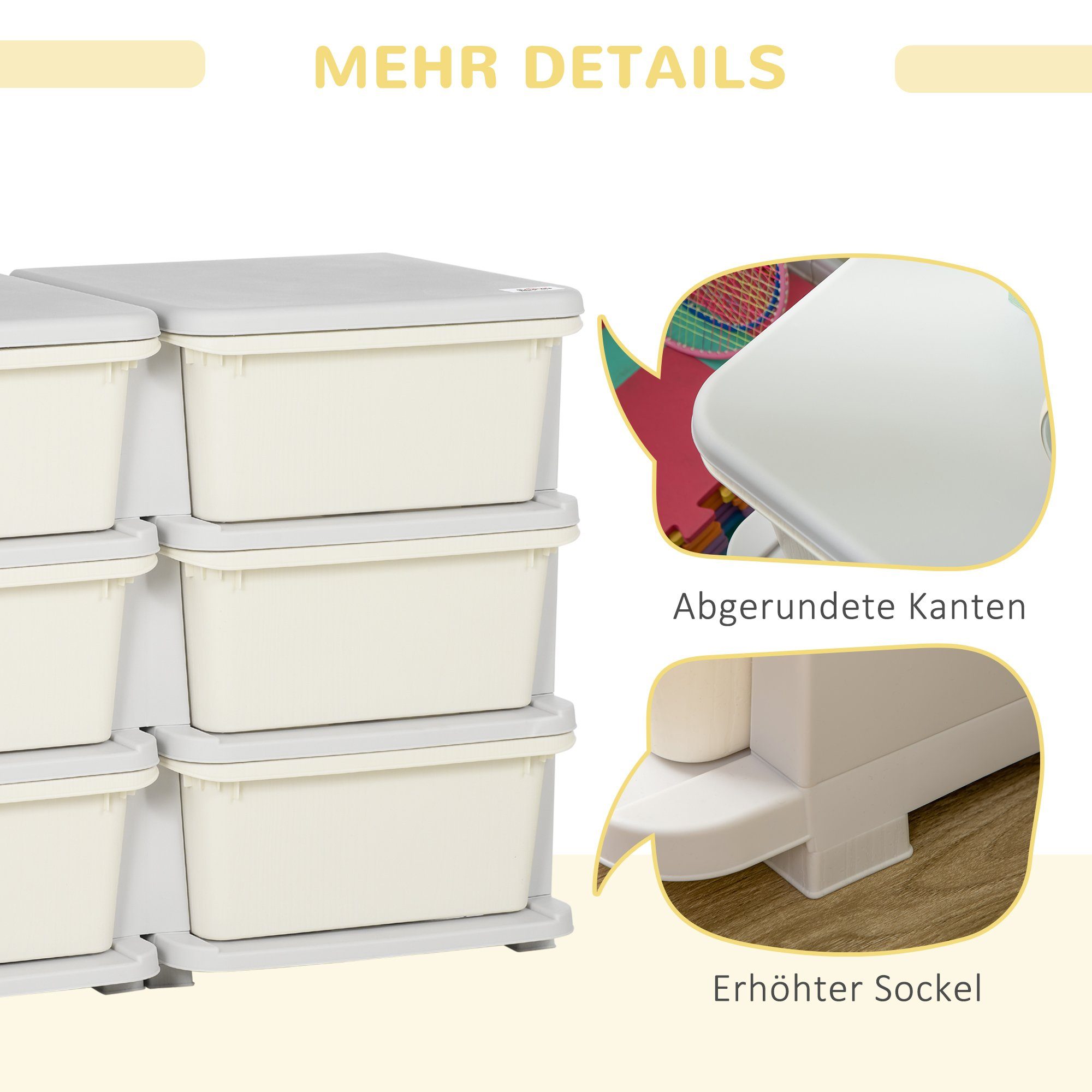 HOMCOM Spielzeugtruhe Schubladenschrank für Kinder, mit 6 Ebenen (Spielzeugkiste, 1 St., Aufbewahrungsbox), für Kinderzimmer, Cremeweiß