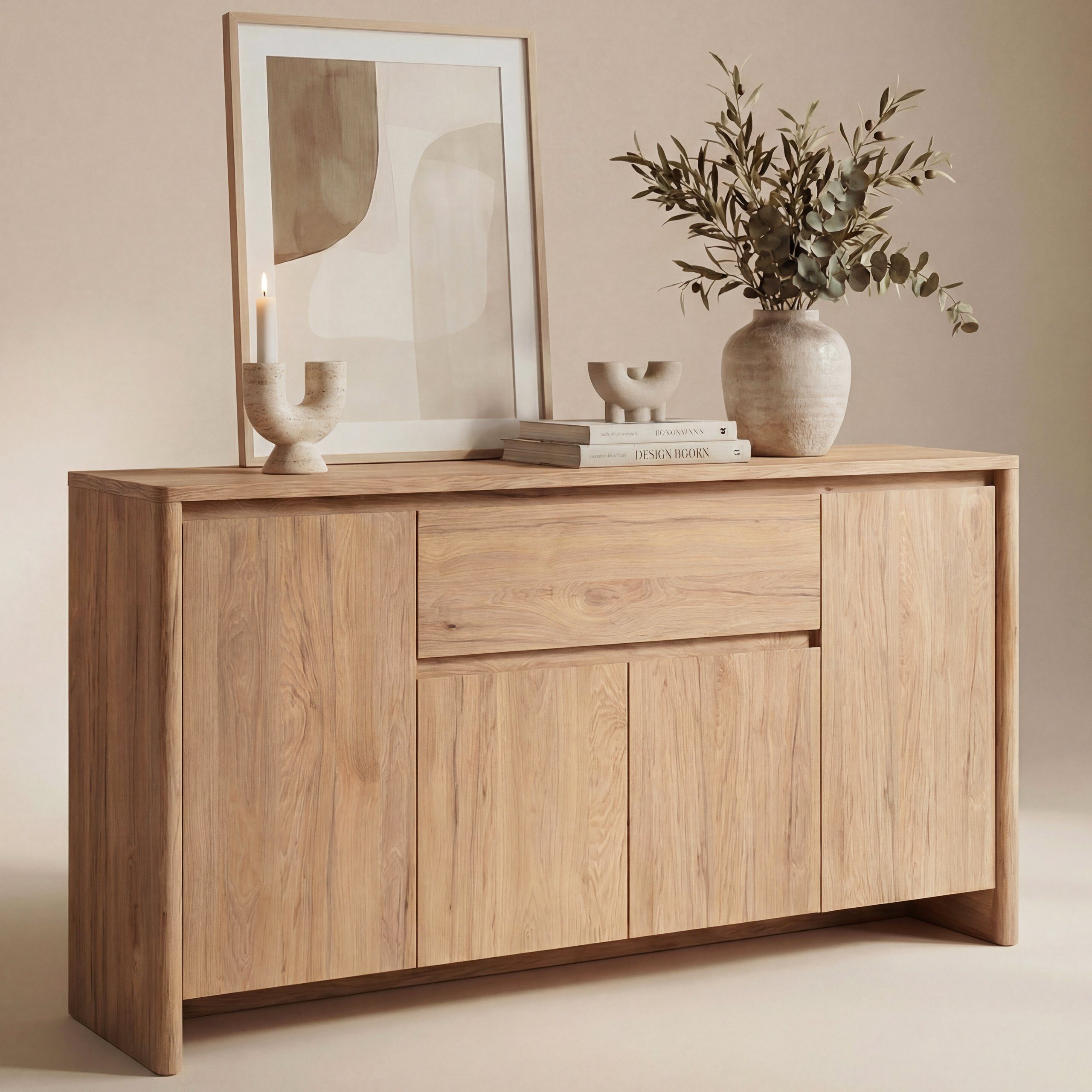 Newroom Sideboard Eiche braun 164 cm, Sideboard Eiche Braun Holzoptik Modern Grifflos Kommode Anrichte Wo...