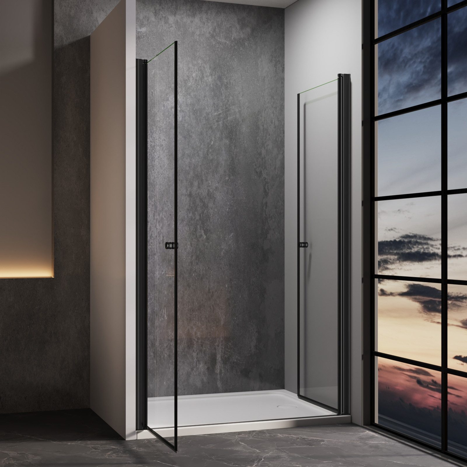 IMPTS Dusch-Drehtür Dusche Nische Duschtür Nischendusche, 70x185 cm, Sicherheitsglas, (Set, mit hochwertigen Aluminiumprofilen in Schwarz) – Bild 3 von 5