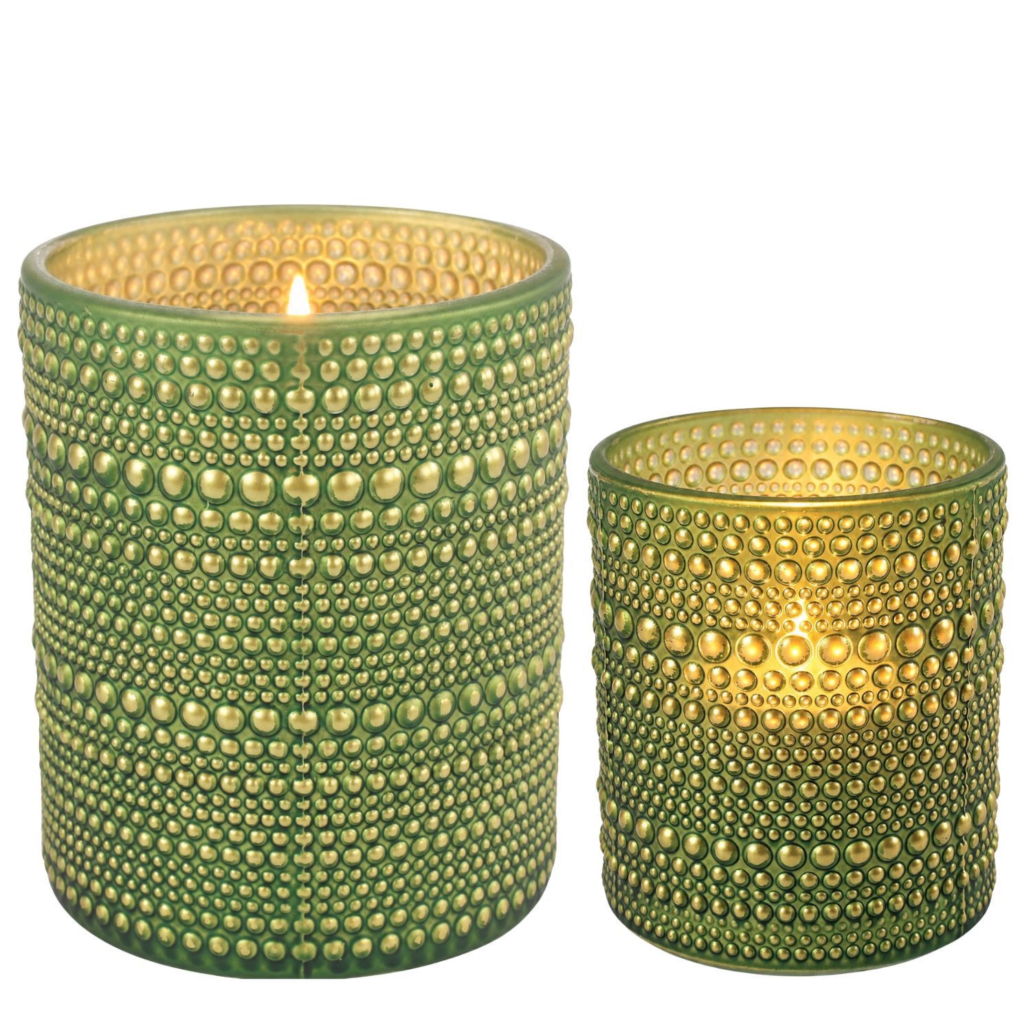 Marrakesch Orient & Mediterran Interior Windlicht Windlicht Nelle Grün 2er Set Glas 10 und 12,5 cm Kerzendeko rund edel (2 St), Handarbeit