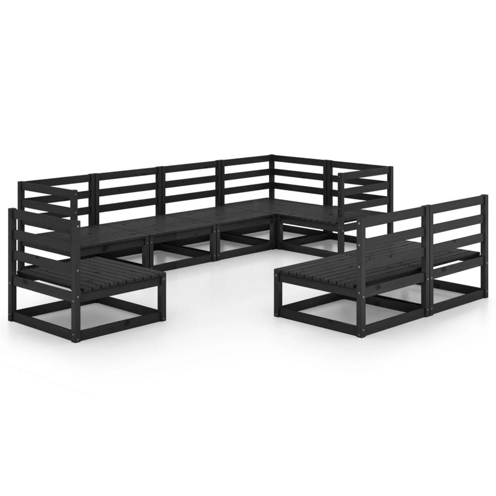 vidaXL Gartenlounge-Set 8-tlg. Garten-Lounge-Set Schwarz Massivholz Kiefer, (1-tlg)