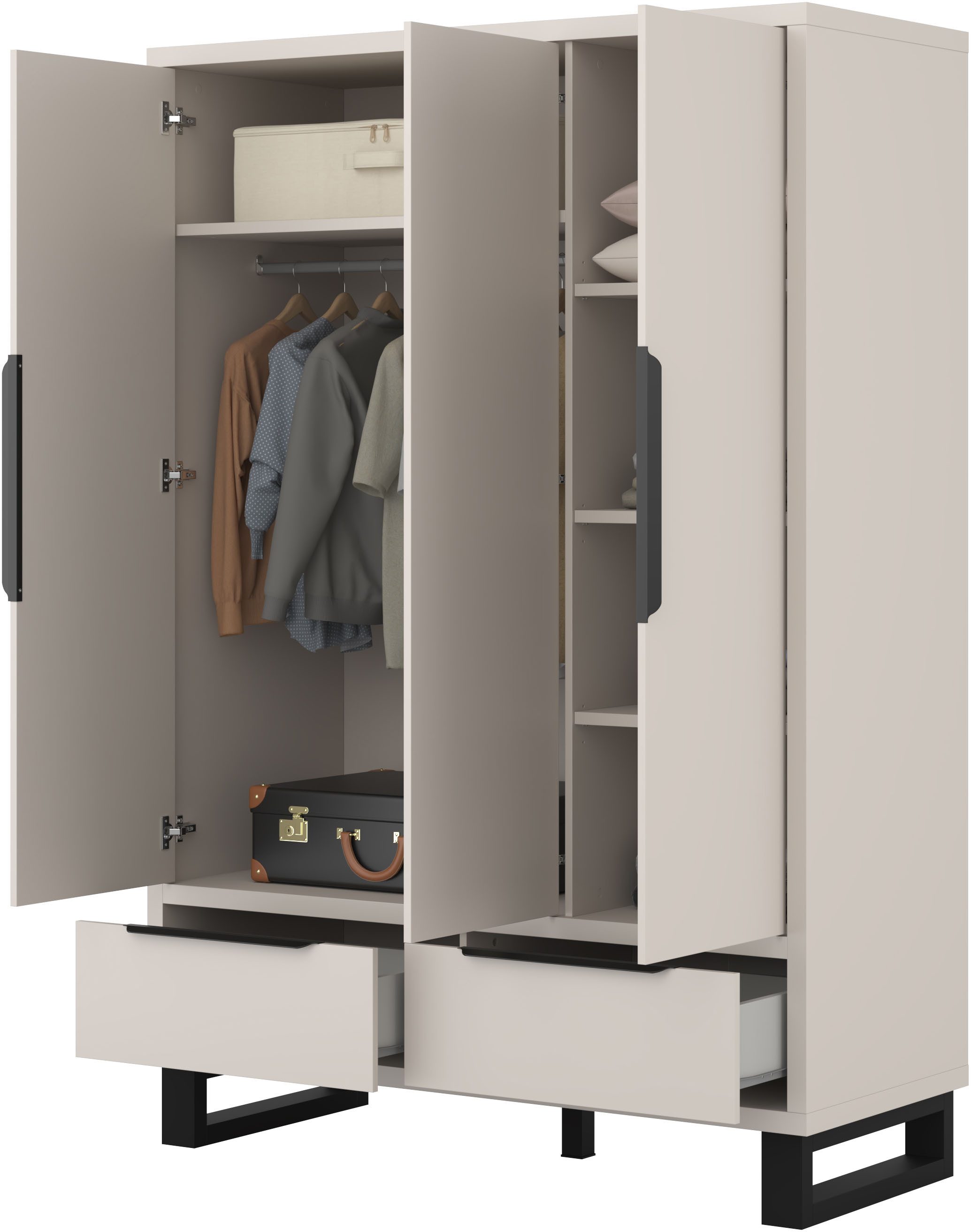 Home affaire Drehtürenschrank Bronne,Breite 145 cm, Kleiderschrank inclusive Innenausstattung Kleiderschrank, 2 Schubkästen, Metallgriffe, Garderobe – Bild 5 von 5