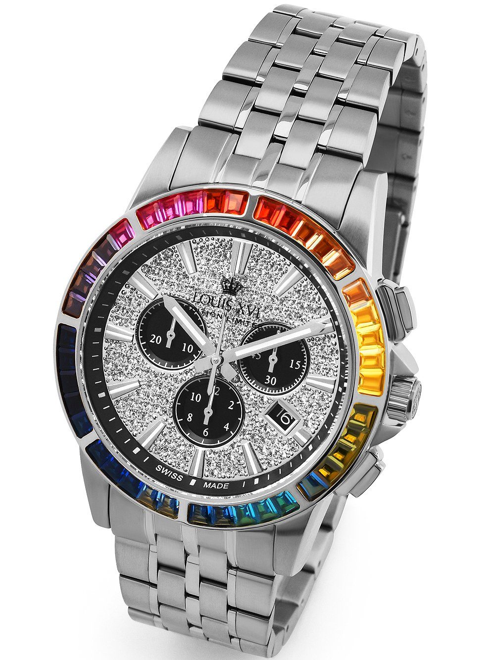 LOUIS XVI Quarzuhr Louis XVI LXVI1121 Majeste Iced Out Chronograph Herrenuhr 43mm 5ATM Louis XVI LXVI1121 Majeste Iced Out Chronograph Herrenuhr 43mm 5ATM