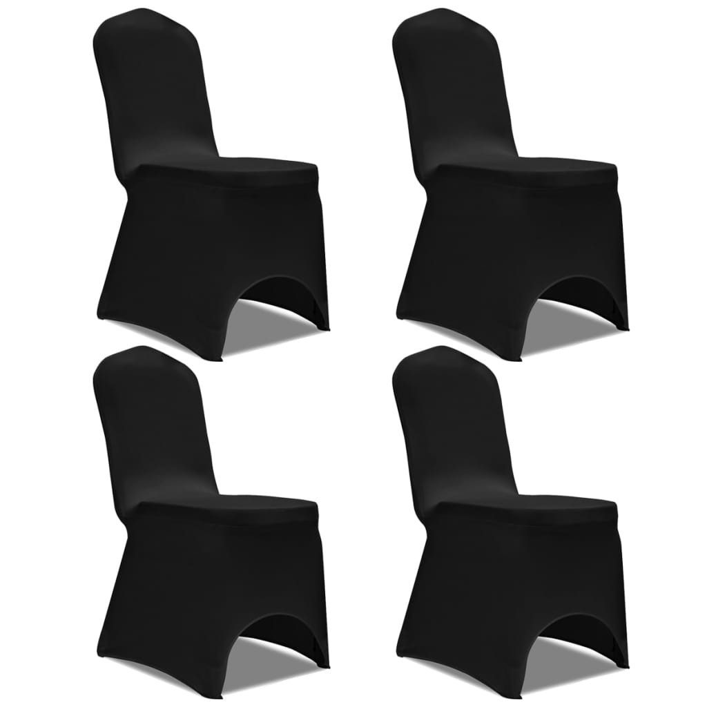 furnicato Hussen-Set Stuhlabdeckung Schwarz bis 100 cm Höhe aus Polyester-Elasthan, Dehnbare Stuhlhülle im 4er-Set, waschbar für Hochzeiten und Messen
