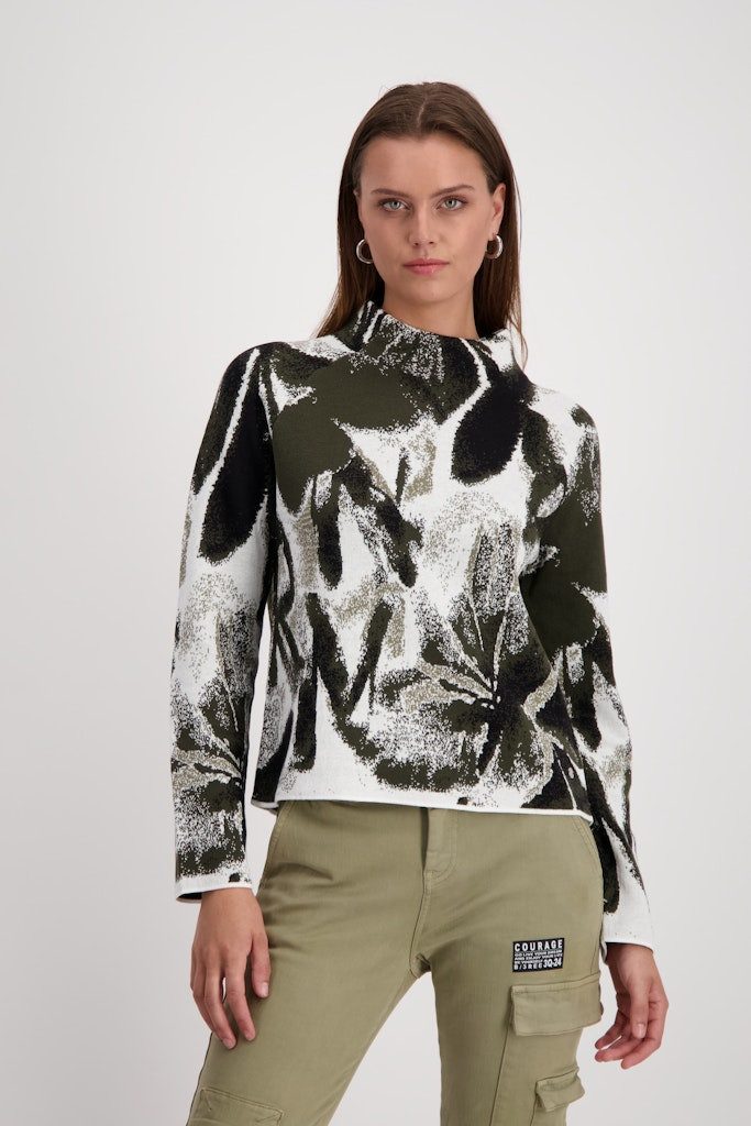 Monari Rundhalspullover Filigranes Blumenmuster und stilvoller günstig online kaufen