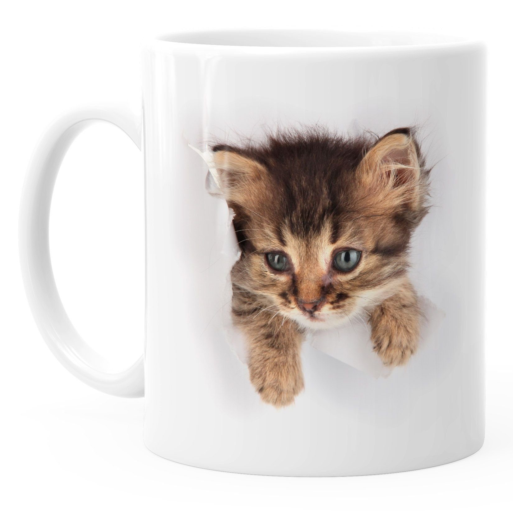 MoonWorks Tasse Kaffee-Tasse mit süßem Katzen-Aufdruck Katzen Baby schaut aus der Tasse MoonWorks®, Keramik