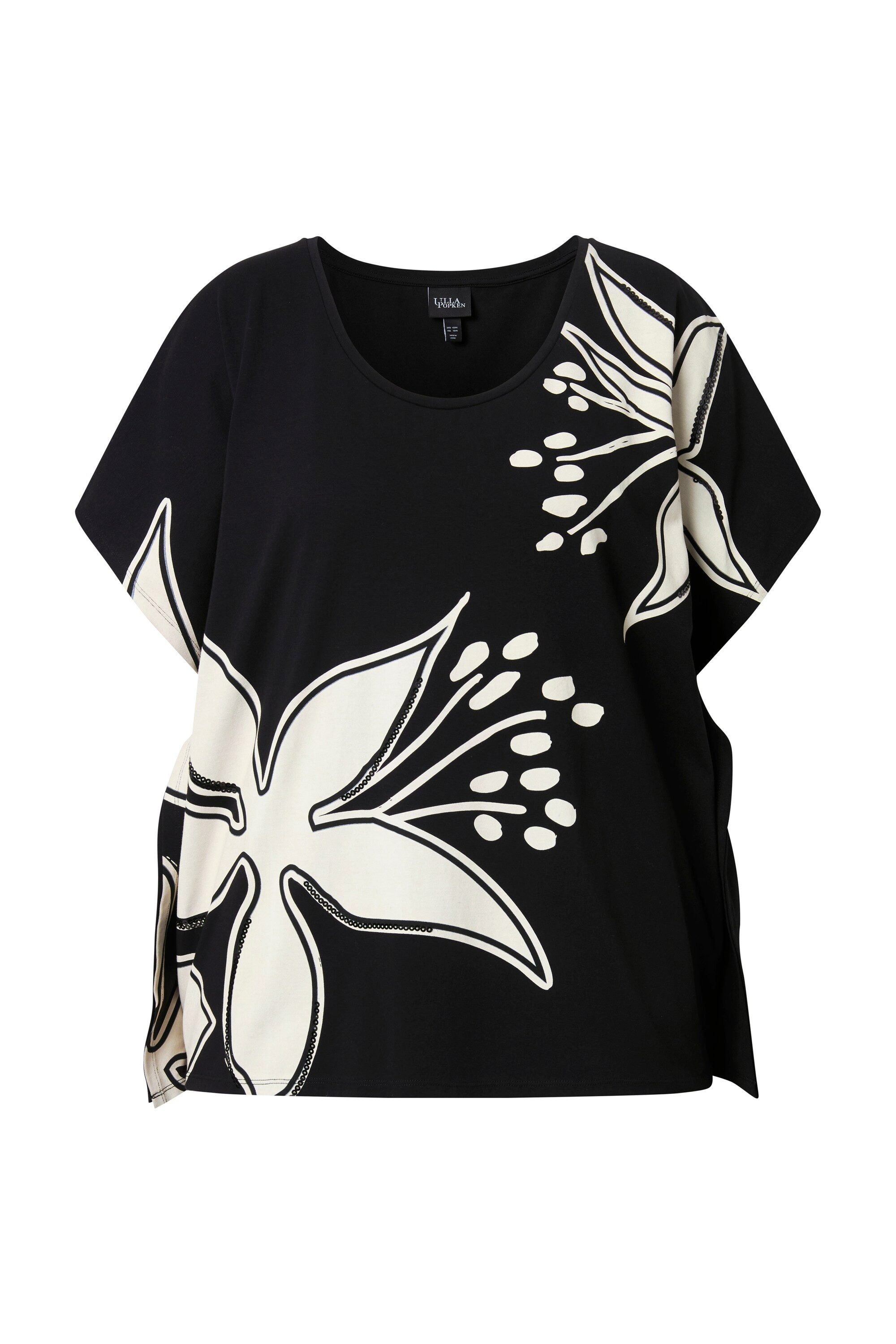T-Shirt Poncho-Shirt Blüten Oversized Rundhals Halbarm