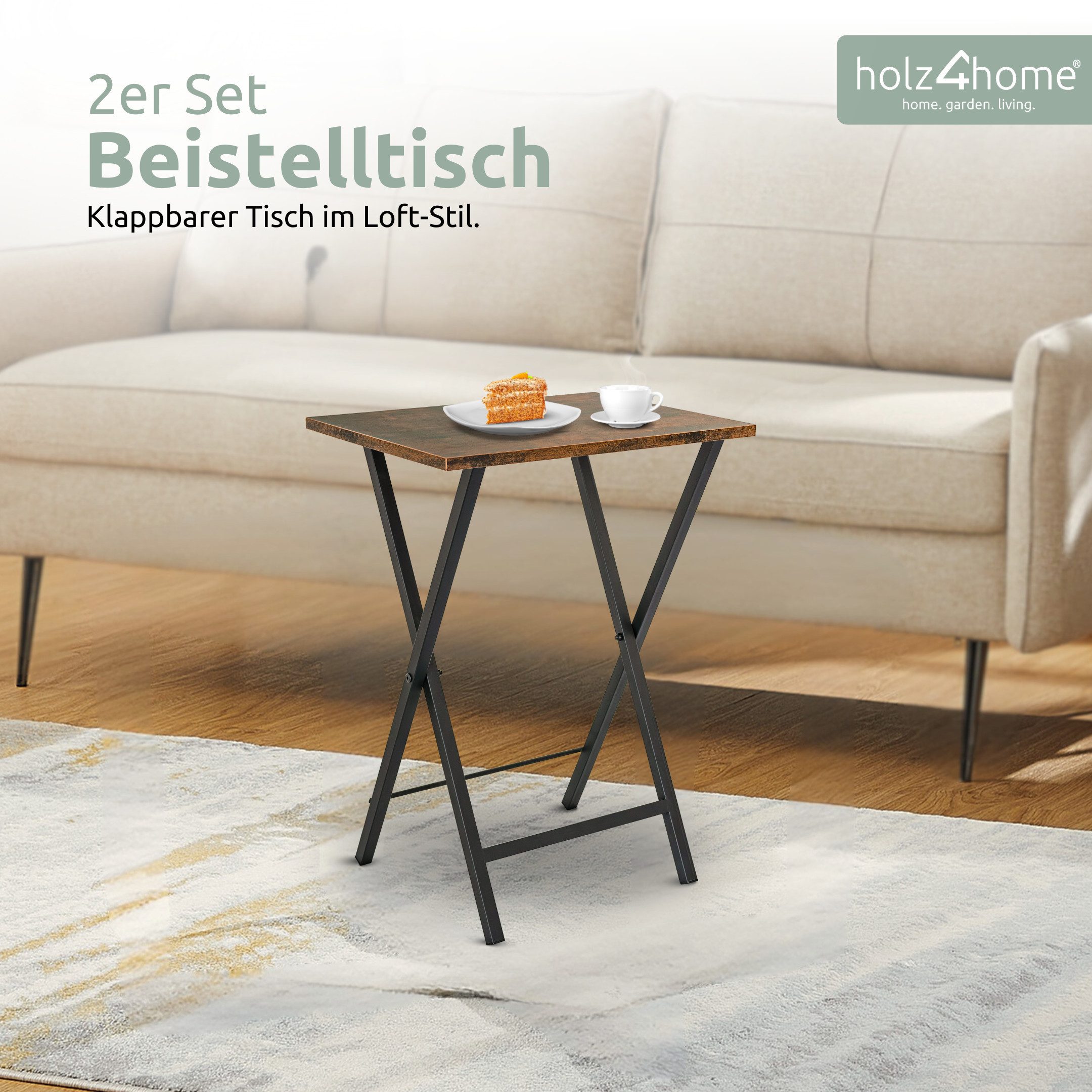 holz4home® Beistelltisch Klapptisch 2er Set I MDF Couchtisch Vintage I Indu günstig online kaufen