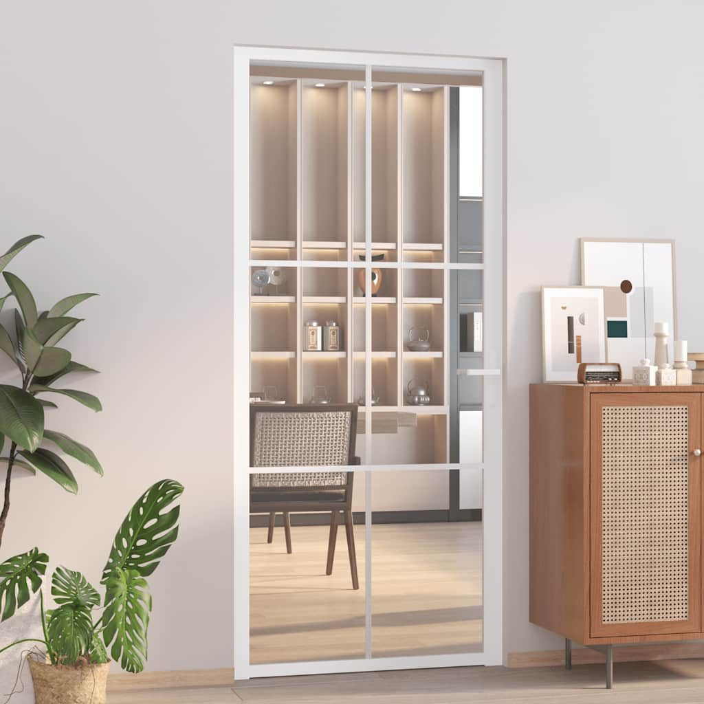 vidaXL Haustür Innentür 93x201,5 cm Weiß ESG-Glas und Aluminium (1-St)