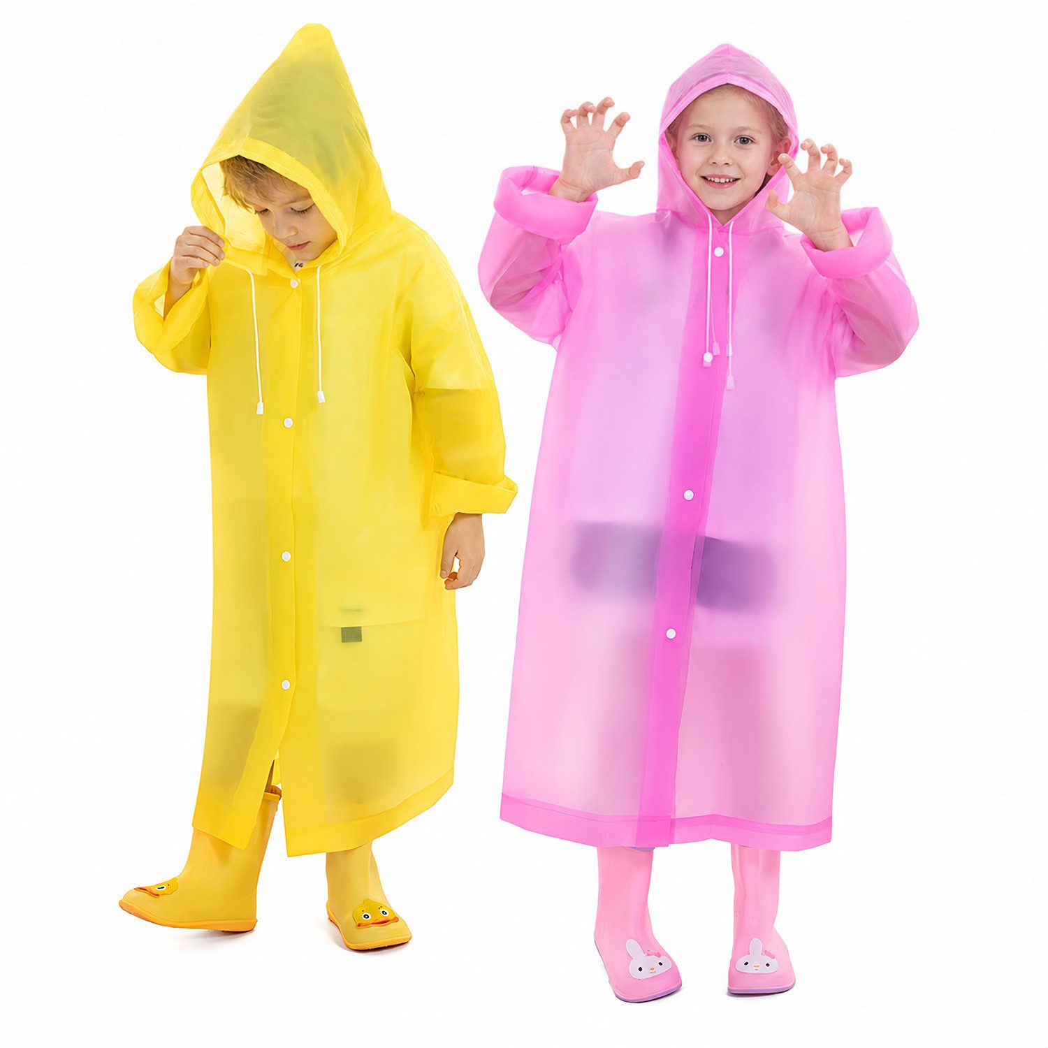 MOPUEA Regenmantel Regenmantel mit Kapuze Wasserdichter Regenponcho Verdickt & Verlängert (für Körpergröße 100–150 cm, 2-tlg) Leicht, Faltbar Schutz vor Regen Auf Reisen und im Alltag