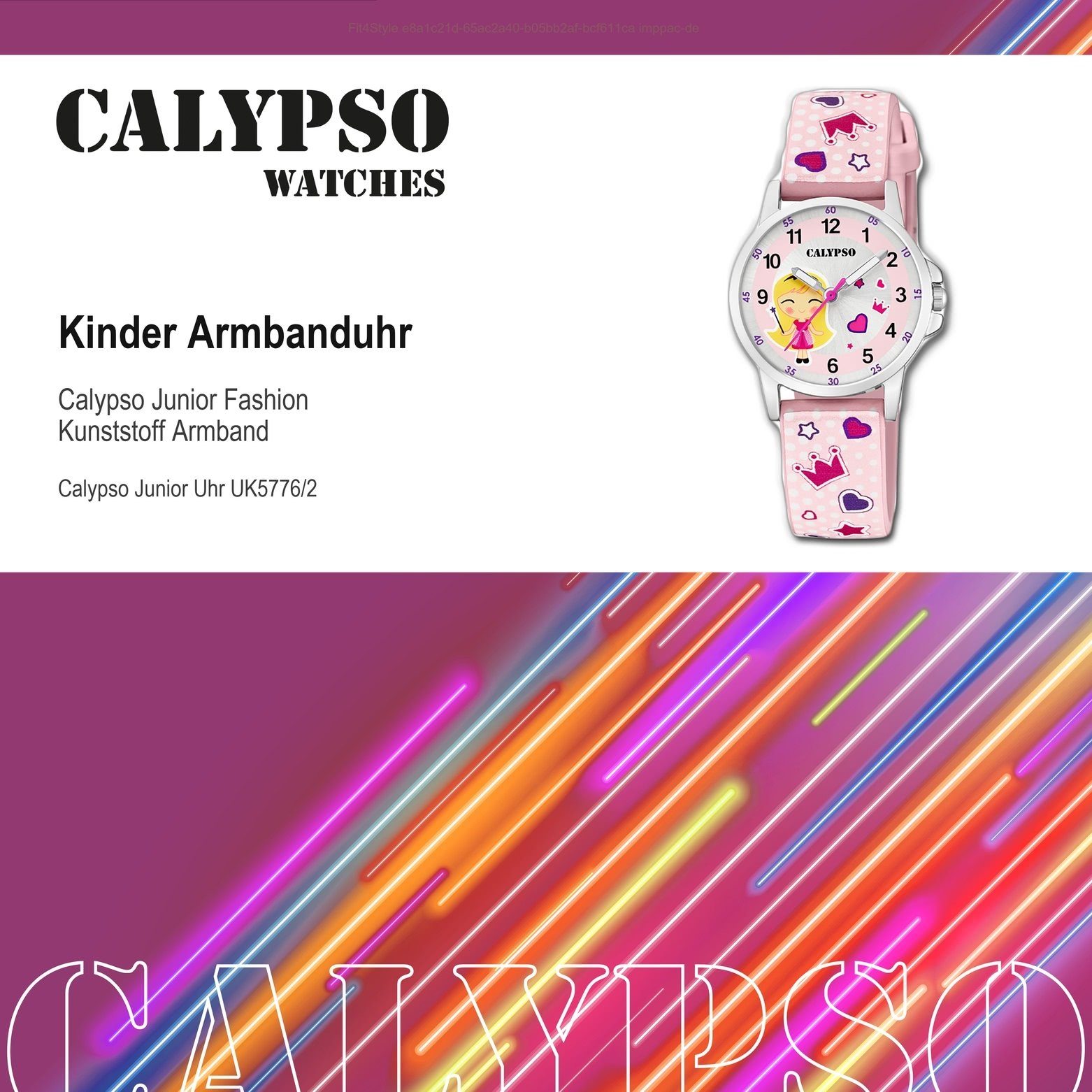 CALYPSO WATCHES Quarzuhr Kunststoff, Fashion Kinder Calypso Armbanduhr rosa, rund, Uhr K5776/2 Kinder PUarmband Kunststoffband