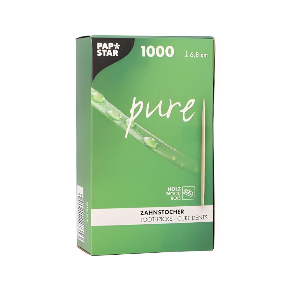 PAPSTAR Zahnstocherspender Zahnstocher, Holz pure rund 6,8 cm 1000 Stk