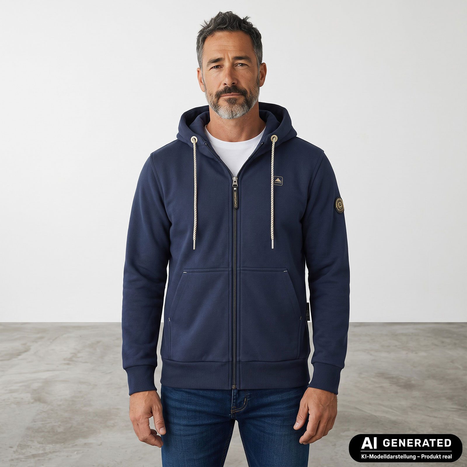 Coastguard Kapuzensweatjacke Herren Sweatjacke mit Kapuze - Hoodie Kapuzenjacke Freizeitjacke Print auf der Brust und Kapuze, Kängurutaschen, Kapuze mit Kordelz – Bild 3 von 5