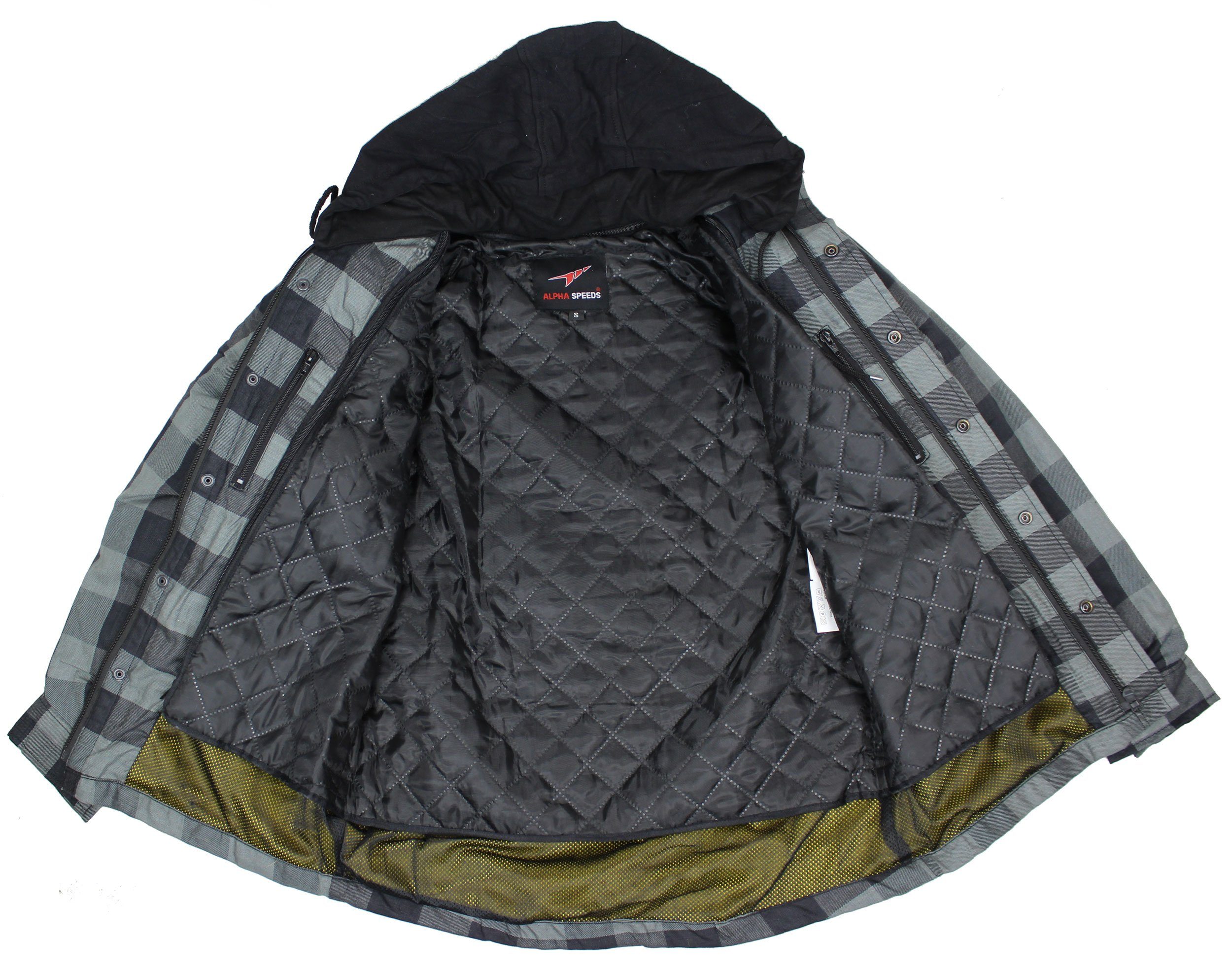 Alpha Speeds Motorradjacke Flanell-Holzfäller Motorrad KEV ARAMID Lumber Biker Hemd PRO Grau (Wasserdicht & Winddicht & Atmungsaktiv + wasserdichte Reißverschlüsse) mit abnehmbare Kapuze & Innenjacke, All Season, inklusive Protektoren