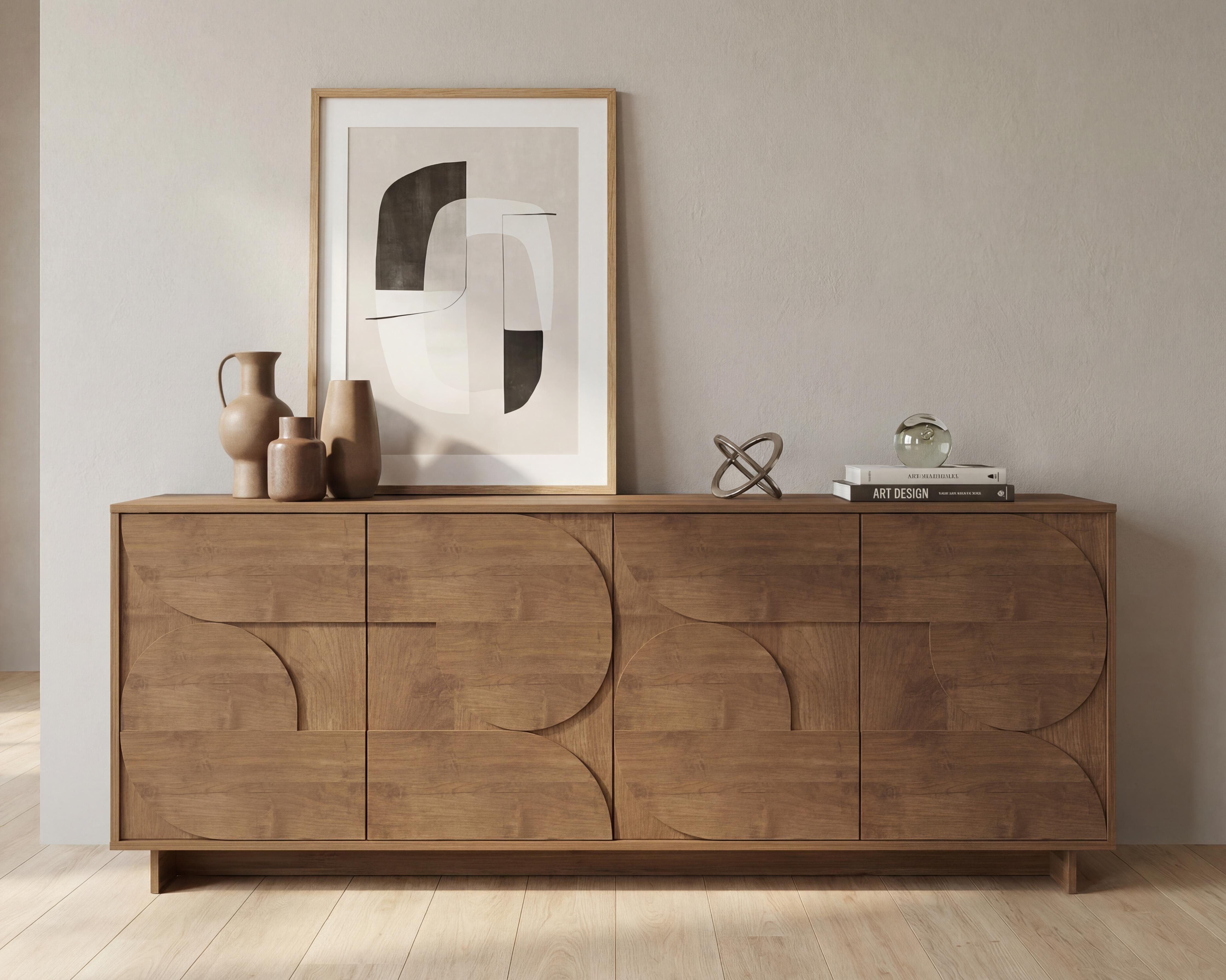 Home affaire Sideboard Zen, 205 cm breit, 4 Türen, Anrichte, Kommode, Stauraumschrank, Push-to-open, 3D-Fronten, Mercure-Holzstruktur, viel Stauraum