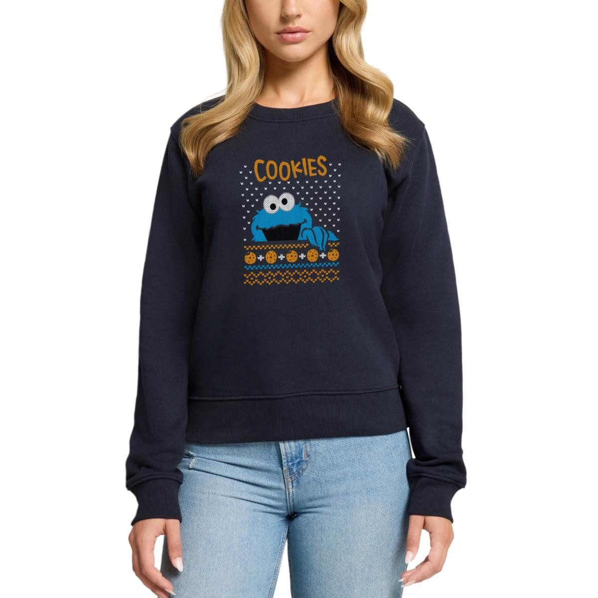 Spreadshirt Sweatshirt Sesamstraße Krümelmonster Ugly Xmas Damen Premium Pullover (1-tlg)