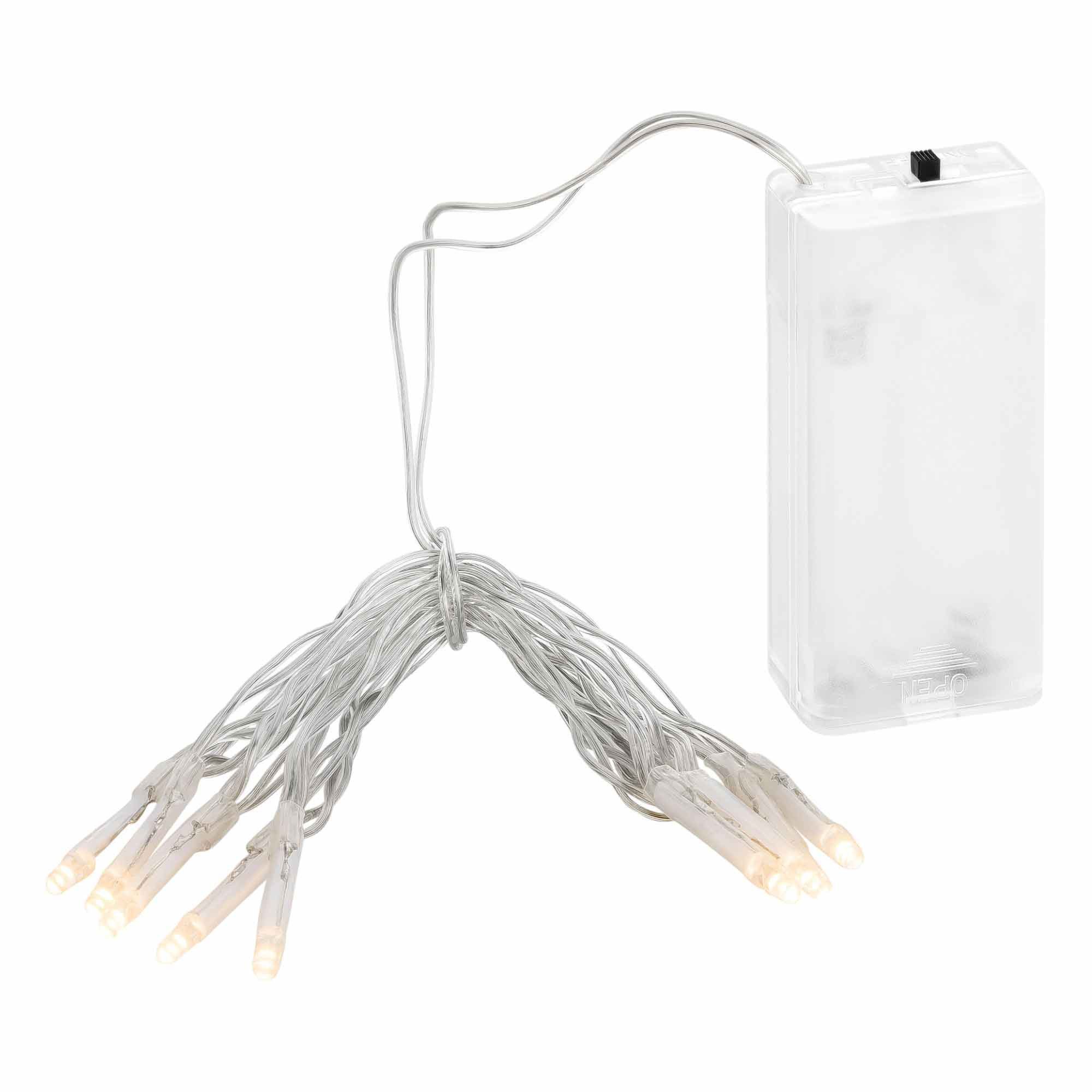 Linder Exclusiv GmbH LED-Lichterkette, Batterie 0,9m 10 LEDs warmweiß 3mm transparentes Kabel