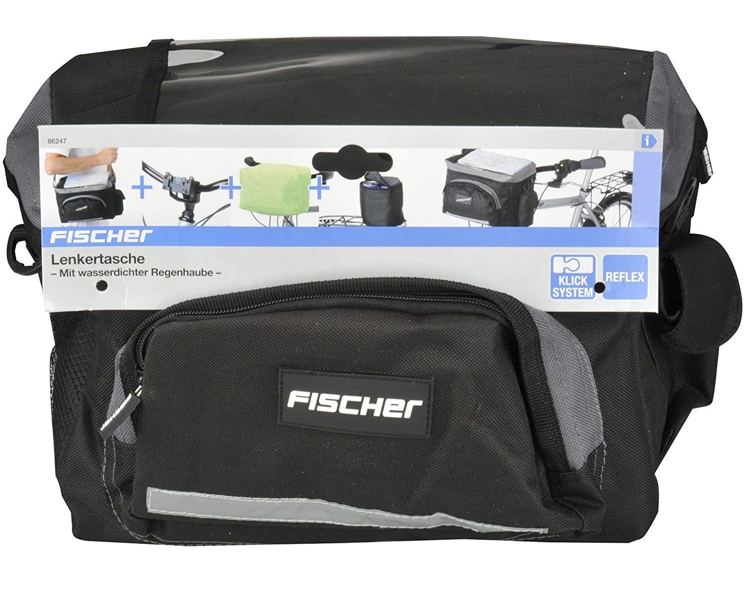 FISCHER Fahrrad Fahrradtasche Fischer Lenker-Tasche 8L Fahrrad-Tasche Schwarz, Lenkertasche Bike Case Bikepacking Bag wasserabweisend auch für E-Bike